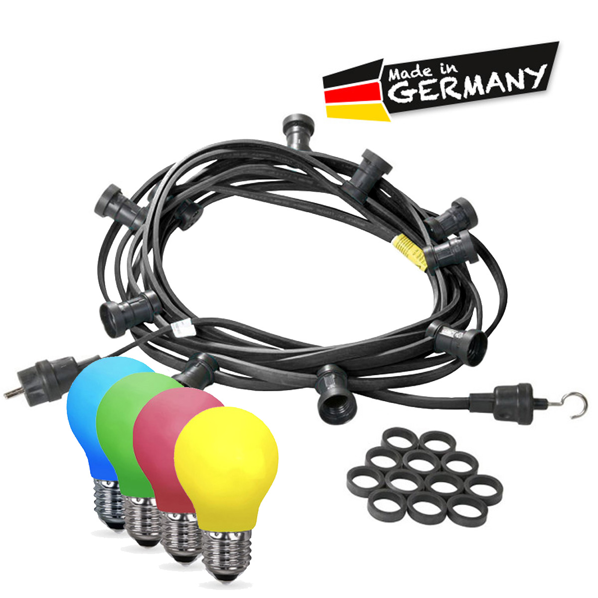 Illu-/Partylichterkette 30m - Außenlichterkette - Made in Germany - 30 x bunte LED Tropfenlampe