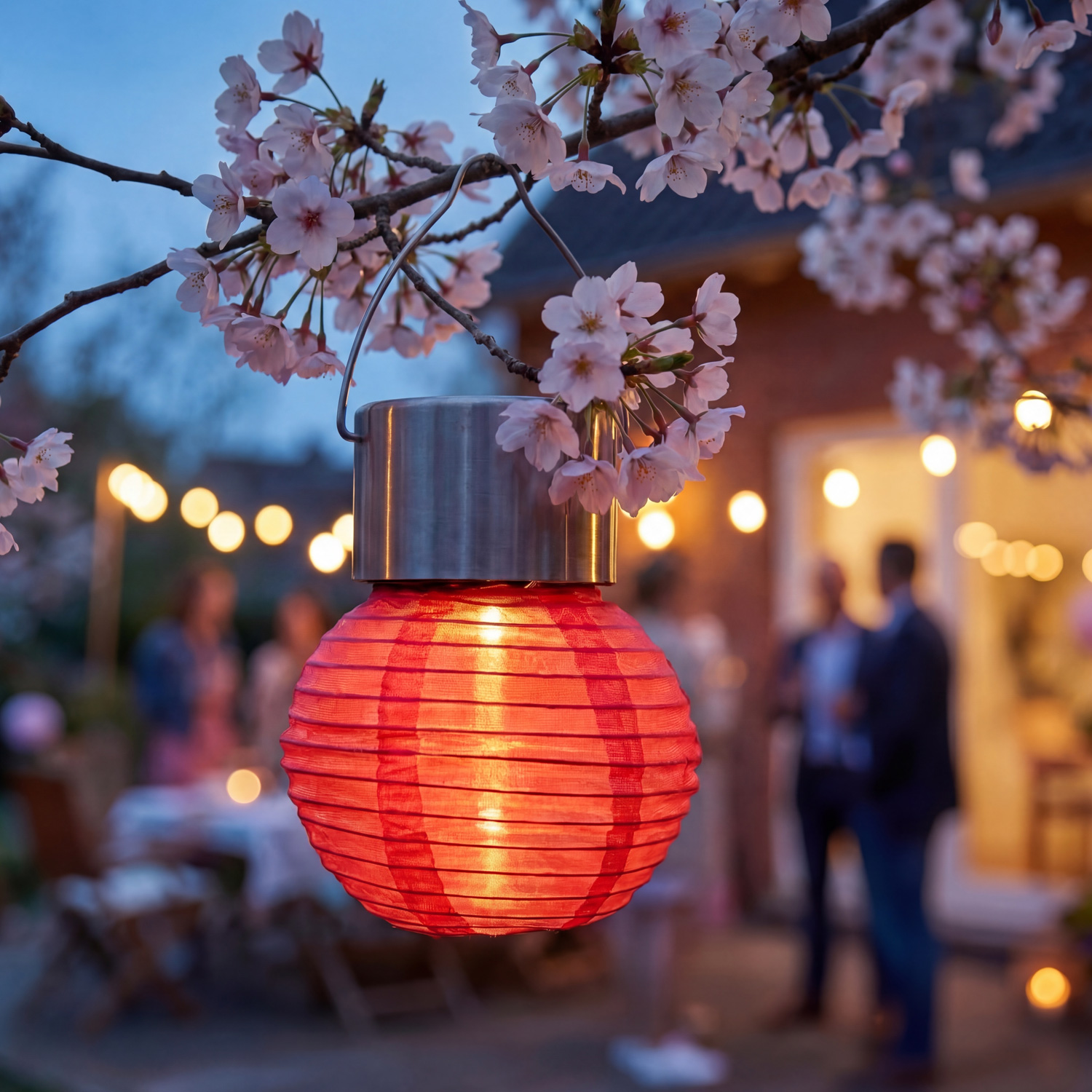 LED Solar Mini Lampions - kaltweiße LED - H: 9,5cm - D: 7cm - Lichtsensor - rot - 4er Set