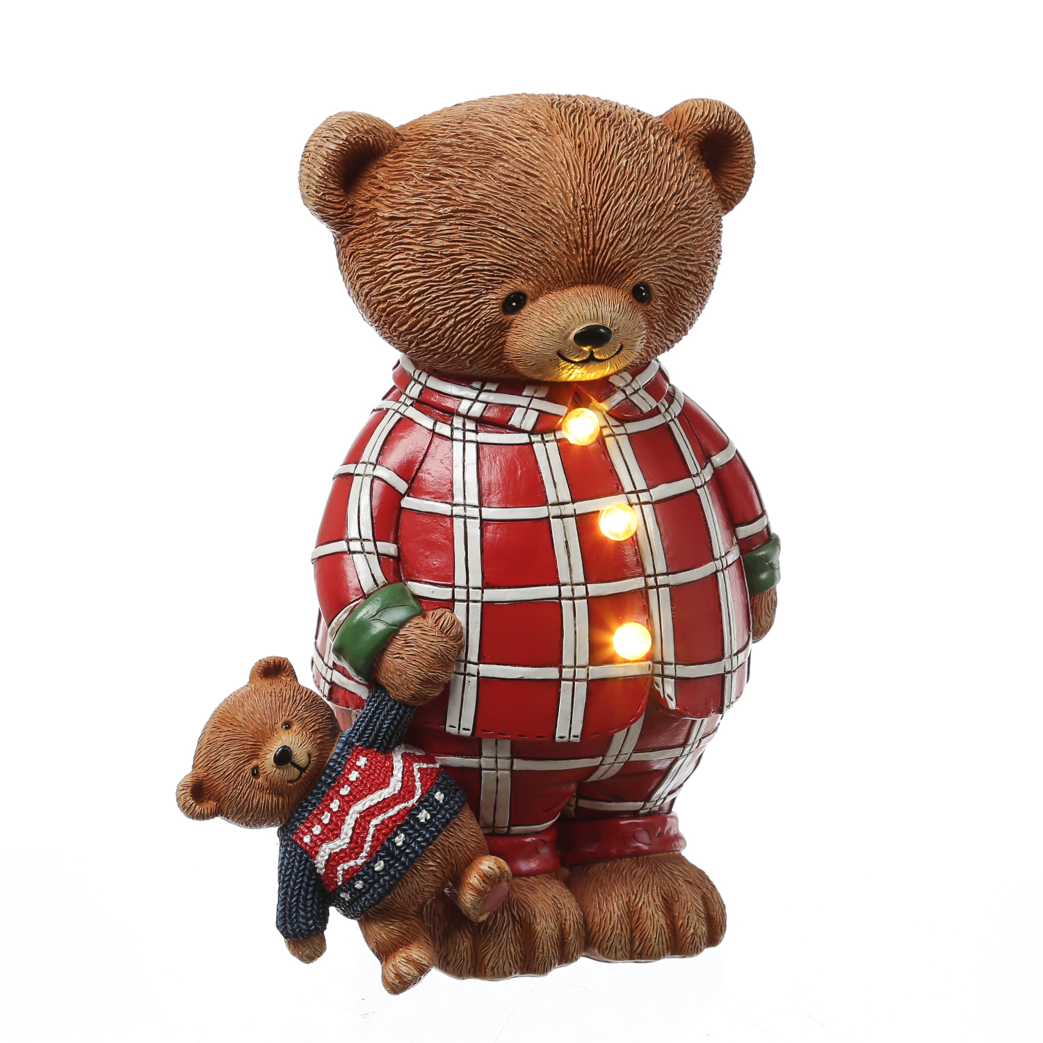 LED Bär - Teddybär im Schlafanzug - Dekofigur aus Polyresin - H: 24cm - Batterie - Timer