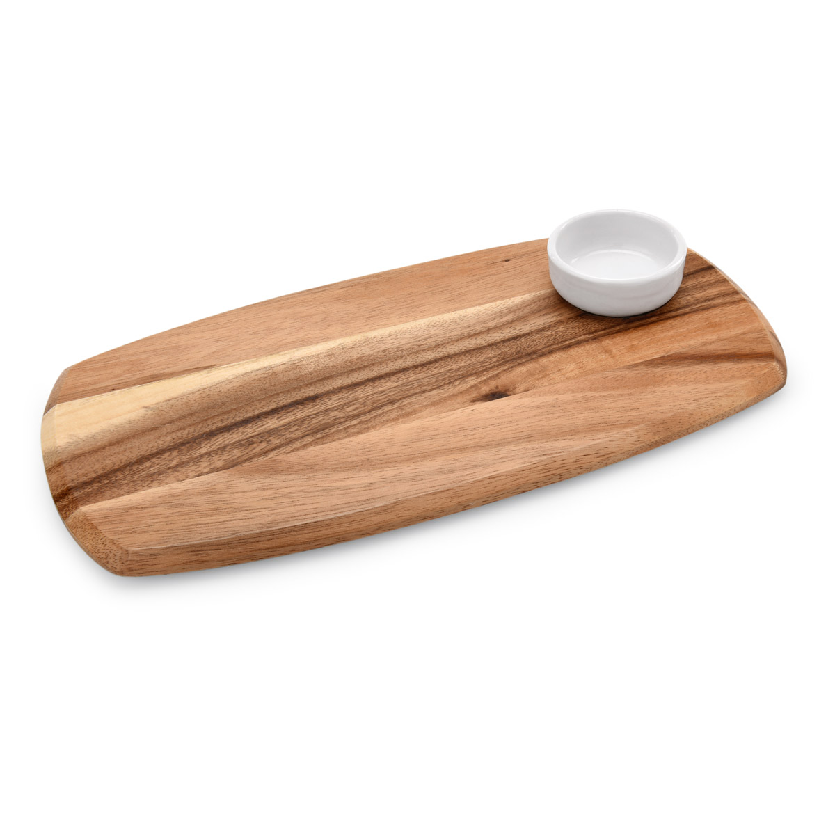 Servierset mit Dipschale - Akazienholz - 35 x 18 x 1,5cm - mit Porzellanschlale Servierset mit Dipschale - Akazienholz - 35 x 18 x 1,5cm - mit Porzellanschlale