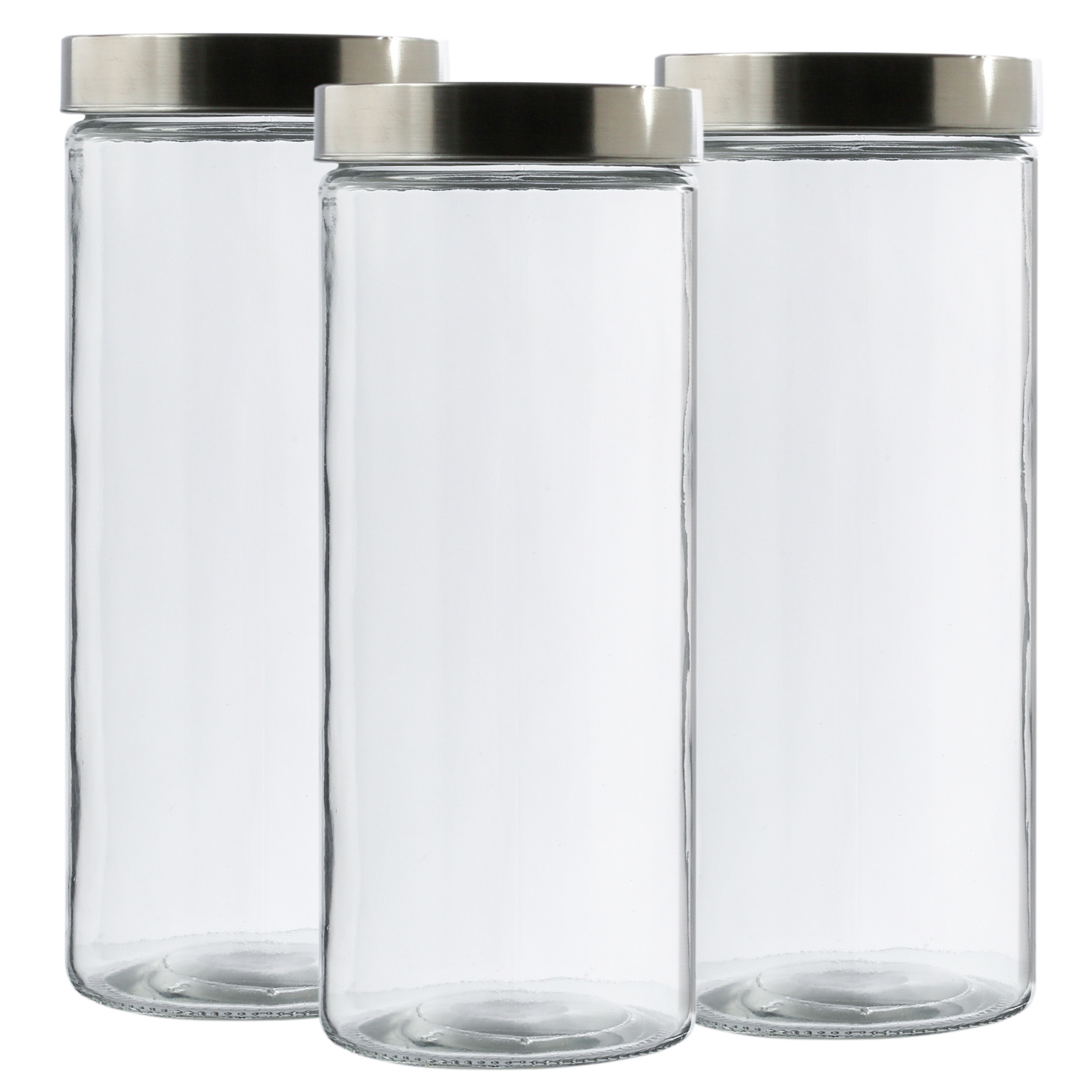 Vorratsdose XL - Glas mit Edelstahldeckel - 2,2 Liter - D: 11cm -  H: 27cm - 3er Set