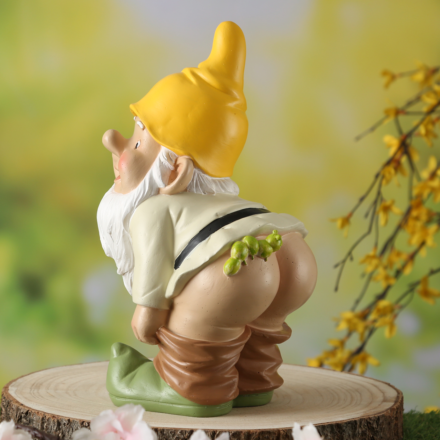 Gartenzwerg Hose Runter mit Raupe - Frecher Zwerg mit nacktem Po  - Polyresin - H: 27cm