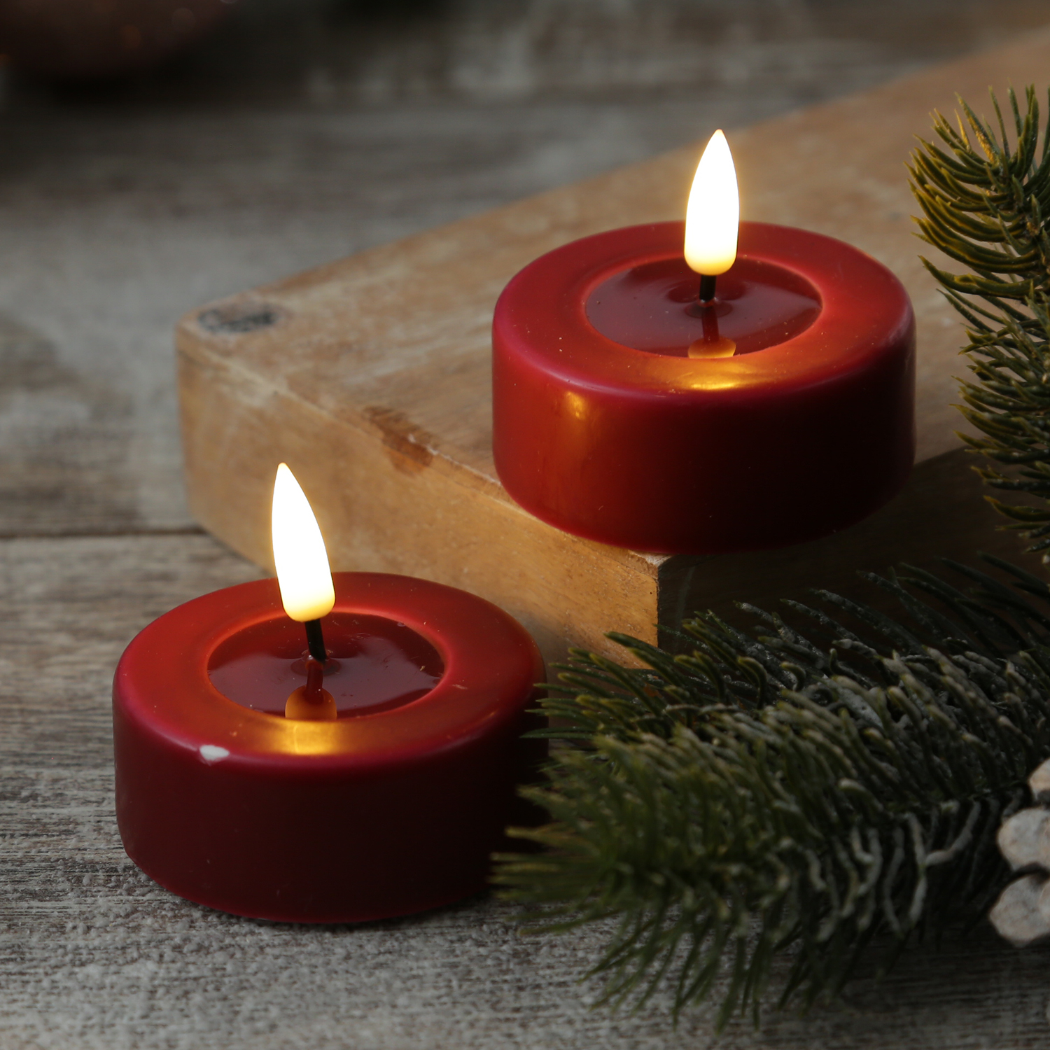 LED Teelichter MIA - realistische 3D Flamme - D: 6,1cm - Batteriebetrieb - bordeauxrot - 2 Stück LED Teelichter MIA - realistische 3D Flamme - D: 6,1cm - Batteriebetrieb - bordeauxrot - 2 Stück