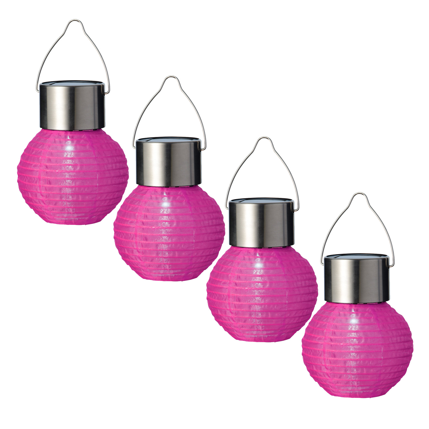 LED Solar Mini Lampions - kaltweiße LED - H: 9,5cm - D: 7cm - Lichtsensor - pink - 4er Set