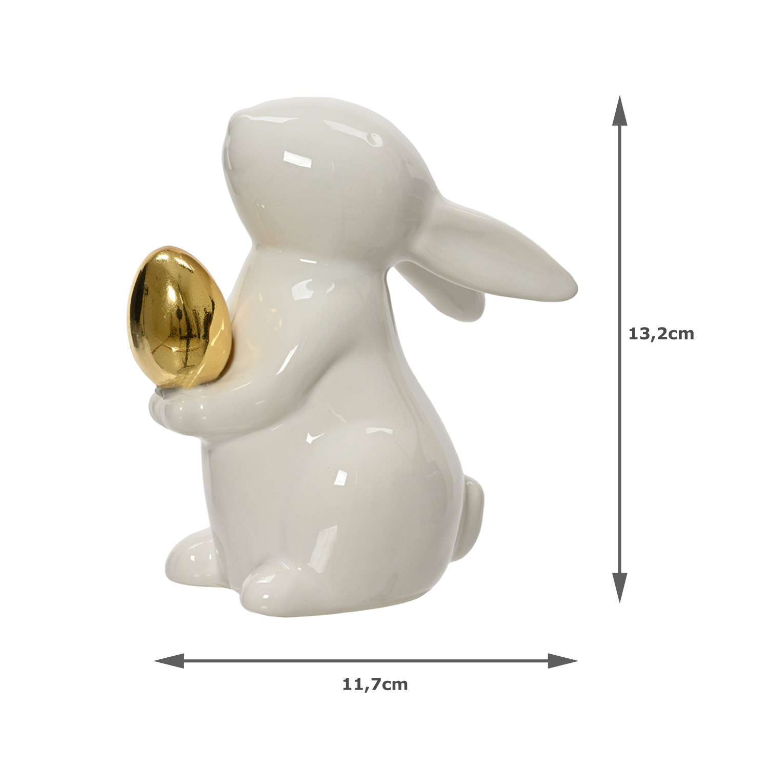 Hase mit goldenem Ei - Osterhase - Dekofigur - H: 13cm - Dolomit - weiß