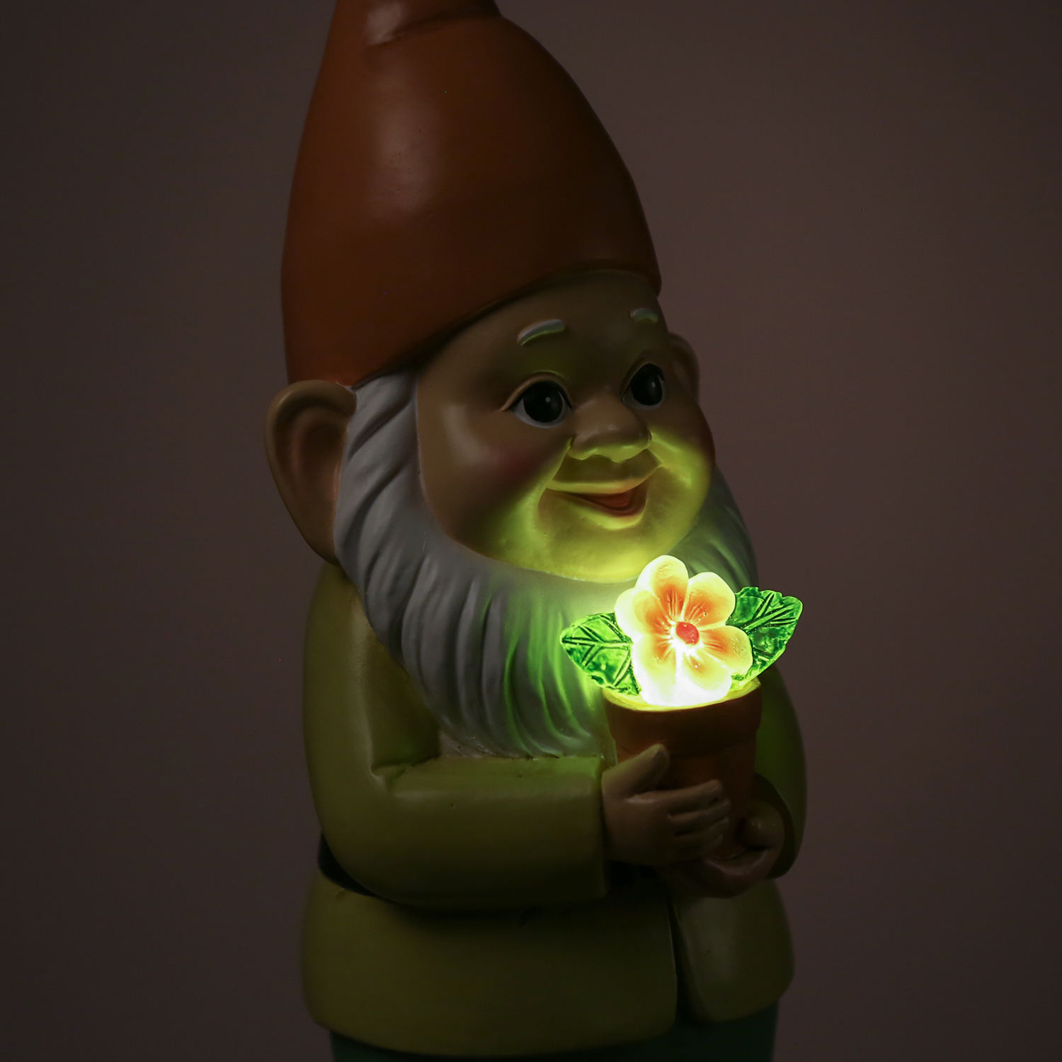 LED Solar Gartenzwerg mit Blume - Gartenfigur - warmweiße LED - Lichtsensor - H: 28,5cm