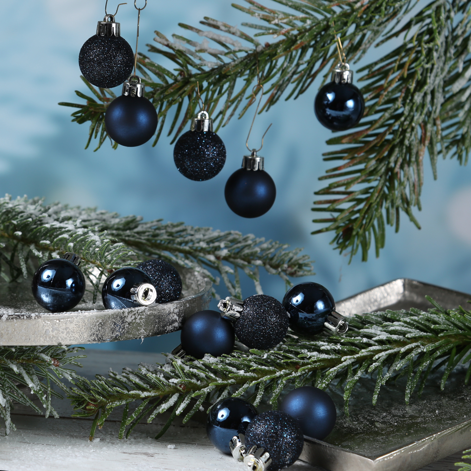 Christbaumkugel - Weihnachtskugel - bruchfest - D:3cm - glänzend matt glitzernd - dunkelblau - 14Stk