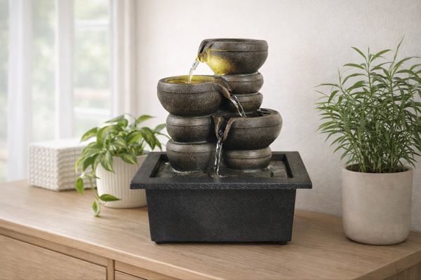 Kaskaden-Tischbrunnen mit LED Beleuchtung H25cm Zimmerbrunnen innen und außen