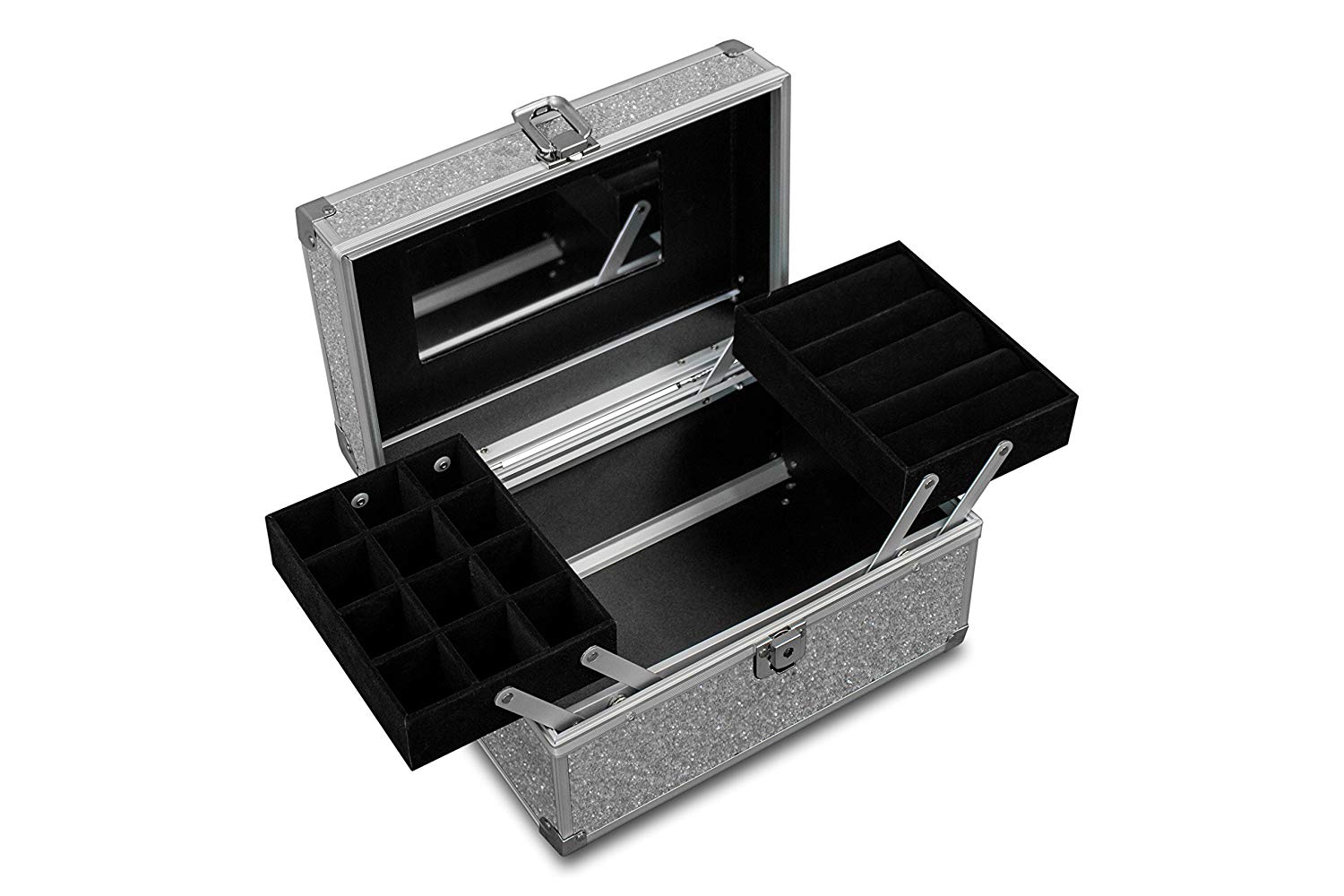MARELIDA® Schmuckkoffer in Silber mit Glitzeroptik | Premium Schmuckkästchen für Schmuck
