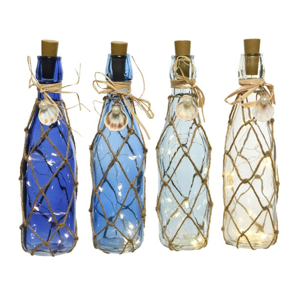 LED Dekoflasche MARITIM mit Juteseil - 10 warmweiße LED an Drahtlichterkette - H: 28cm - hellblau LED Dekoflasche MARITIM mit Juteseil - 10 warmweiße LED an Drahtlichterkette - H: 28cm - hellblau