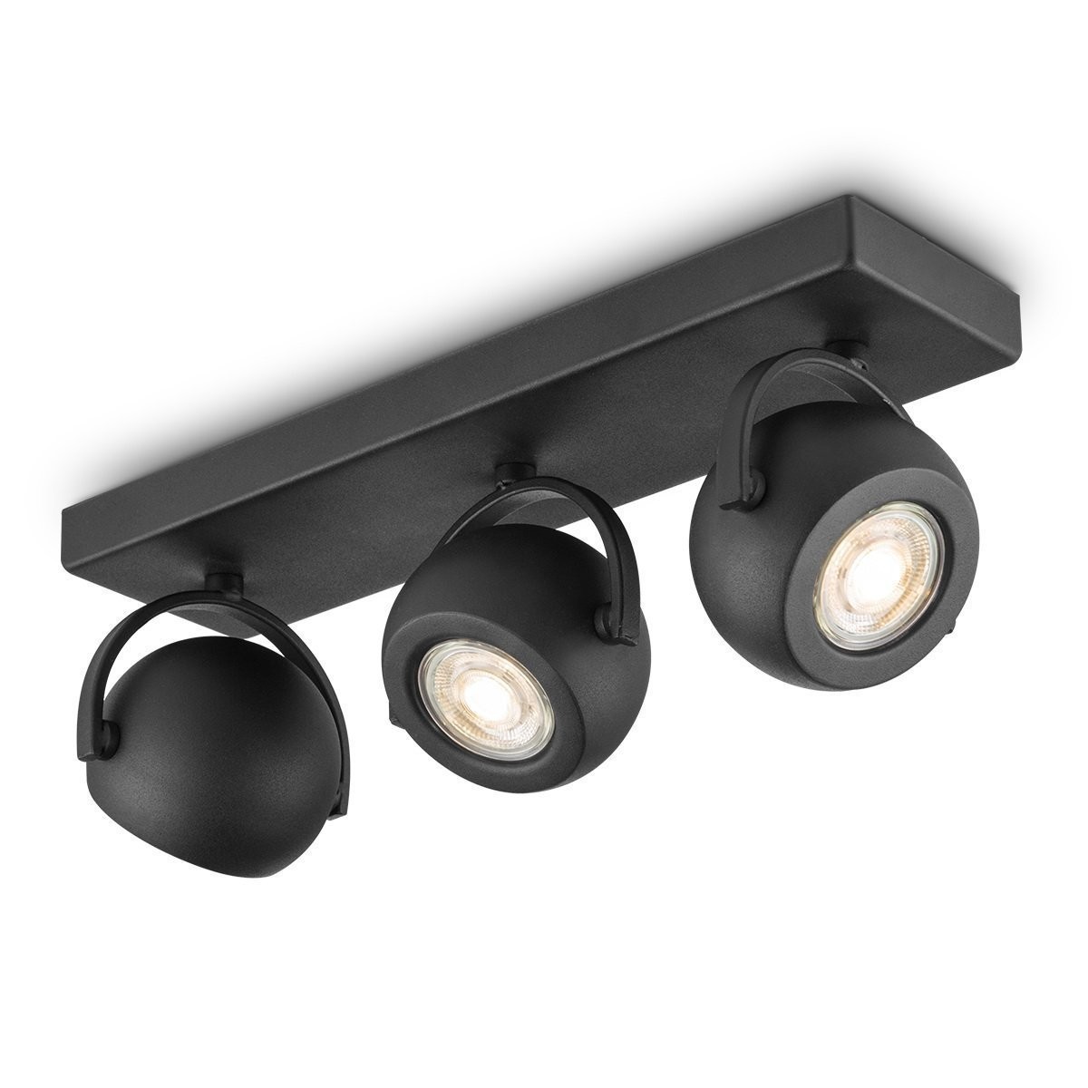 Deckenspot 3fach NOP - Lichtbalken schwarz . 3 x GU10 Leuchtmittel 3000K - dimmbar