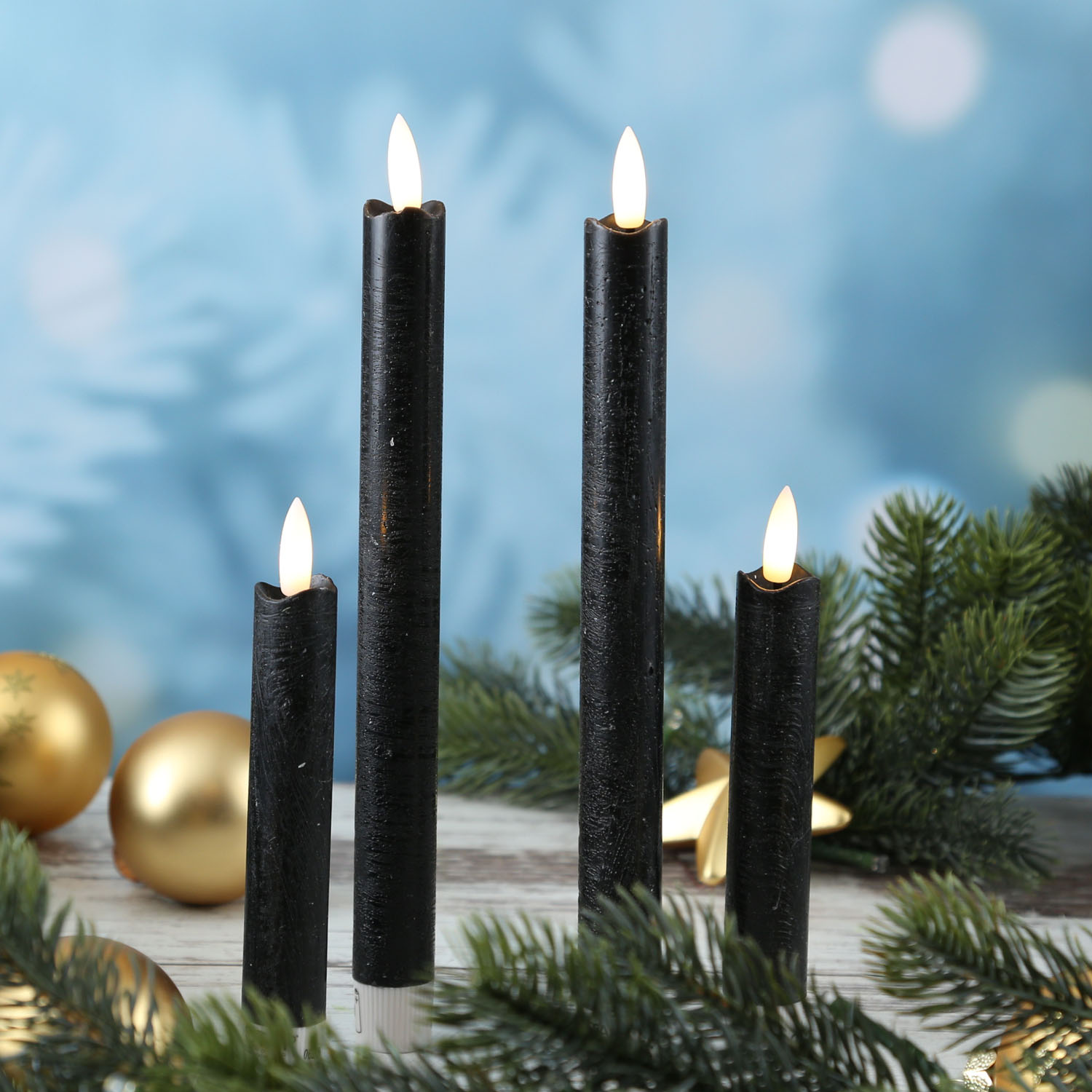 LED Stabkerzen Flamme - Echtwachs - flackernde warmweisse LED - H- 25cm - Timer - schwarz - 2er Set LED Stabkerzen Flamme - Echtwachs - flackernde warmweisse LED - H- 25cm - Timer - schwarz - 2er Set