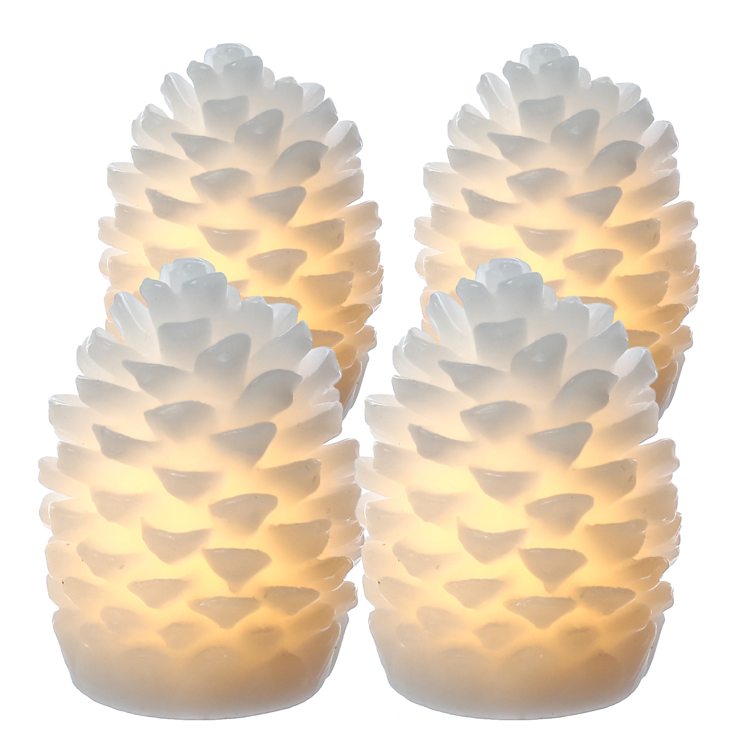 LED Kerzen Tannenzapfen - 4 Mini Zapfen aus Echtwachs - H: 7,5cm - inkl. Batterien - weiß - 4er Set LED Kerzen Tannenzapfen - 4 Mini Zapfen aus Echtwachs - H: 7,5cm - inkl. Batterien - weiß - 4er Set