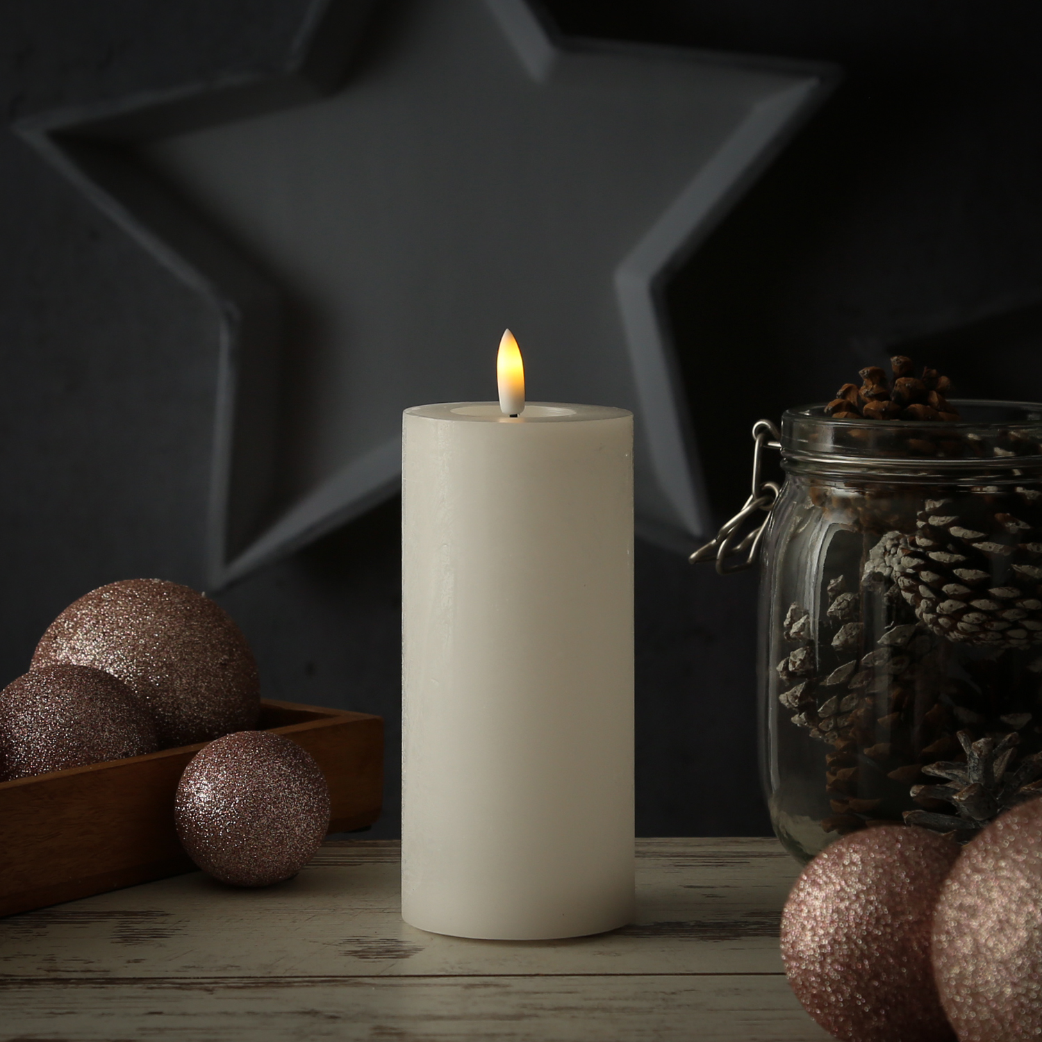 GarPet LED Echtwachskerze Creme-weiß, 7,5x15 Cm, Mit Timer & Flackereffekt