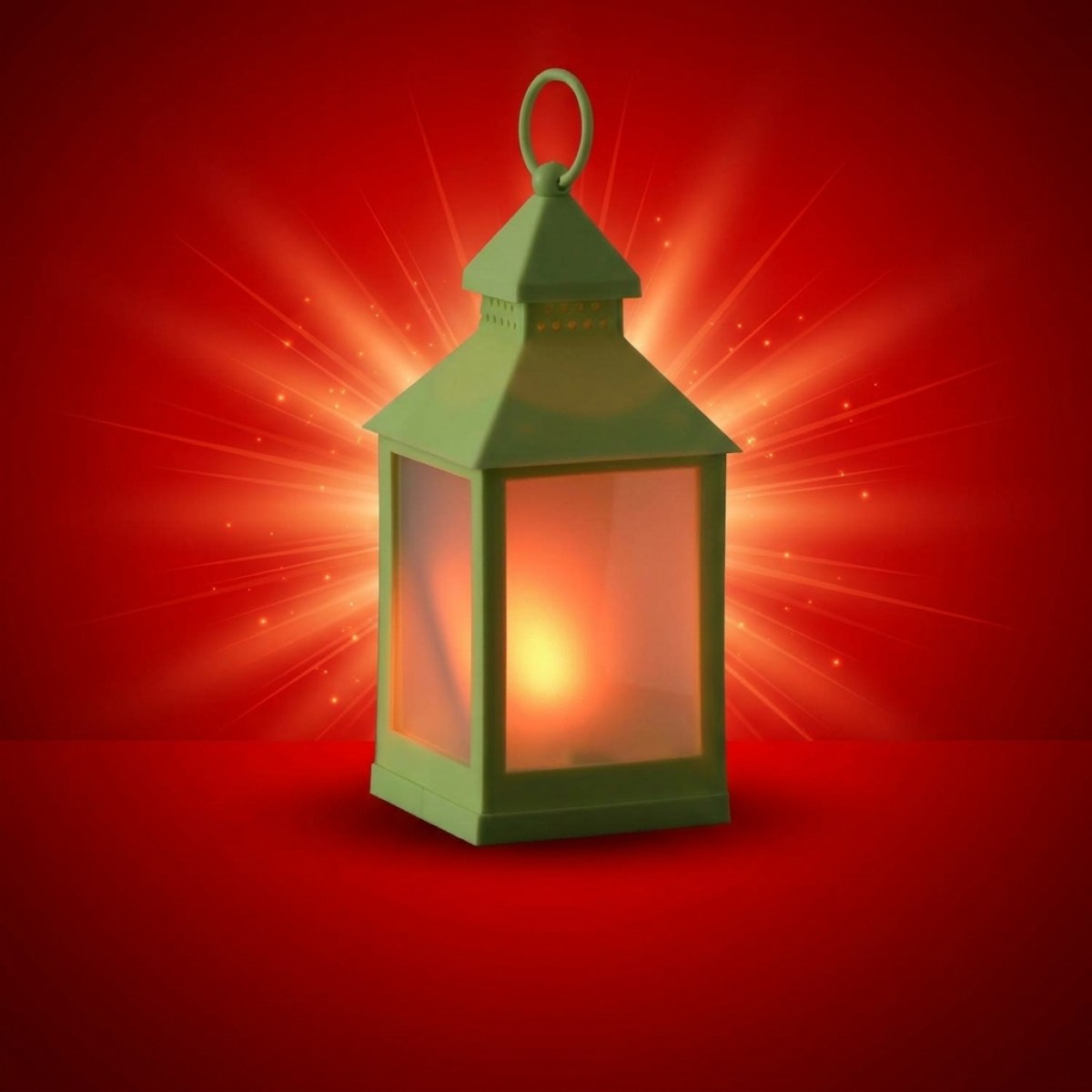 LED Laterne - mit Flammeneffekt - flackernde LED - H: 24cm - Batteriebetrieb - grün