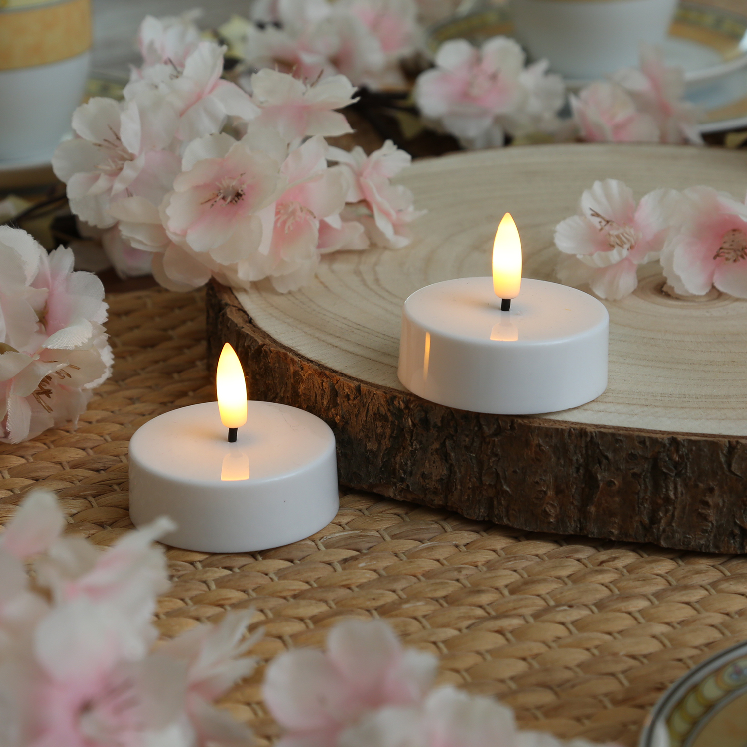 LED Maxi Teelichter - flackernde 3D Flamme - Kunststoff - Timer - D: 5,8cm - weiß - 10er Set