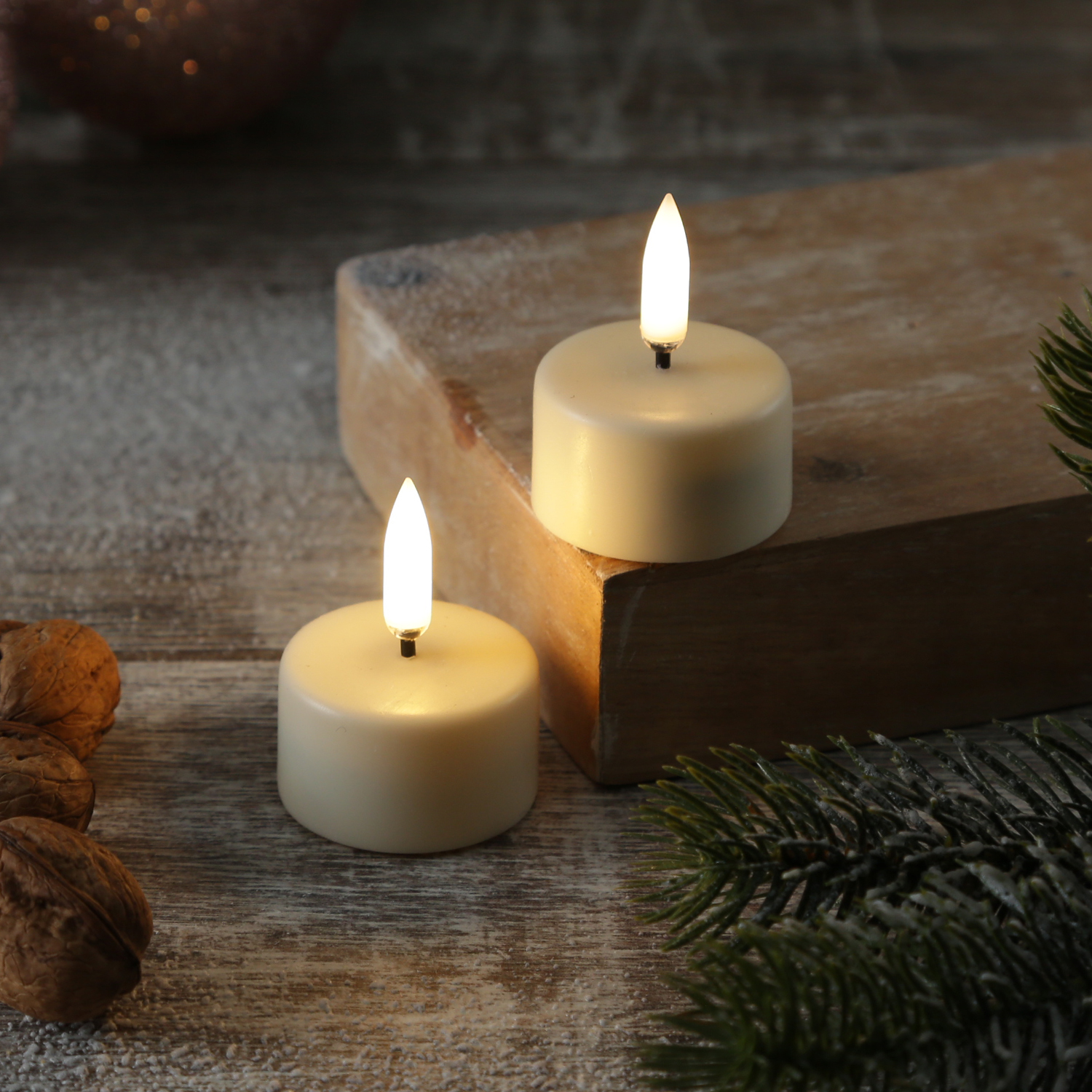 LED Teelichter THEA - 3D Flamme - D: 4cm - H: 5,3cm - Timer - inkl. Batterie - creme - 2er Set LED Teelichter THEA - 3D Flamme - D: 4cm - H: 5,3cm - Timer - inkl. Batterie - creme - 2er Set