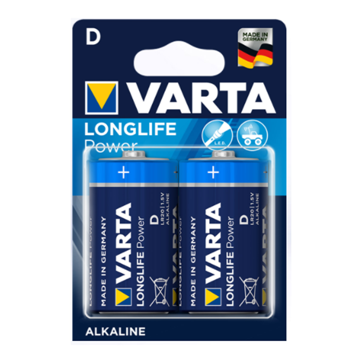Varta Batterie Mono D - 2 Stück im Blister - Typ: LR20 - 1,5V - Longlife Power Varta Batterie Mono D - 2 Stück im Blister - Typ: LR20 - 1,5V - Longlife Power