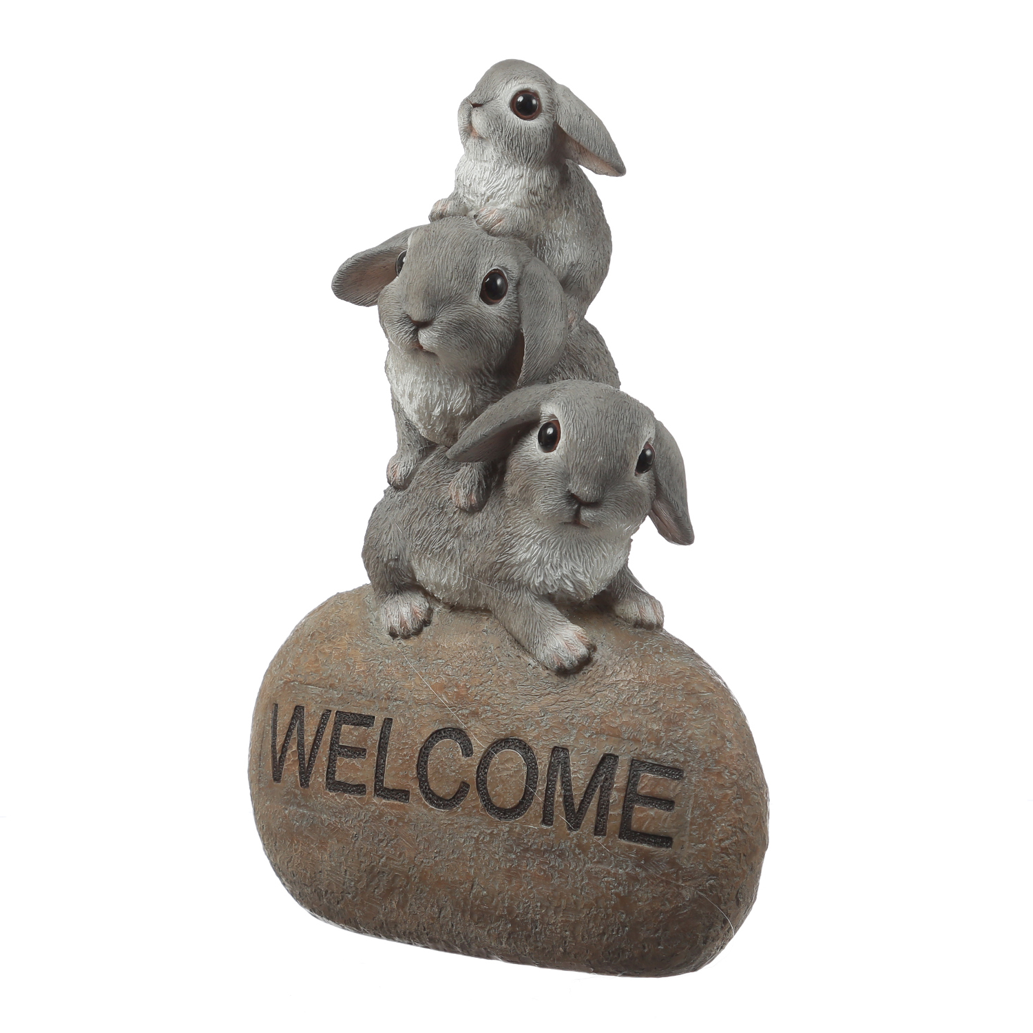 Gartenfigur Welcome - 3 Häschen auf Stein - Dekofigur - H: 26cm - Polyresin - grau Gartenfigur Welcome - 3 Häschen auf Stein - Dekofigur - H: 26cm - Polyresin - grau