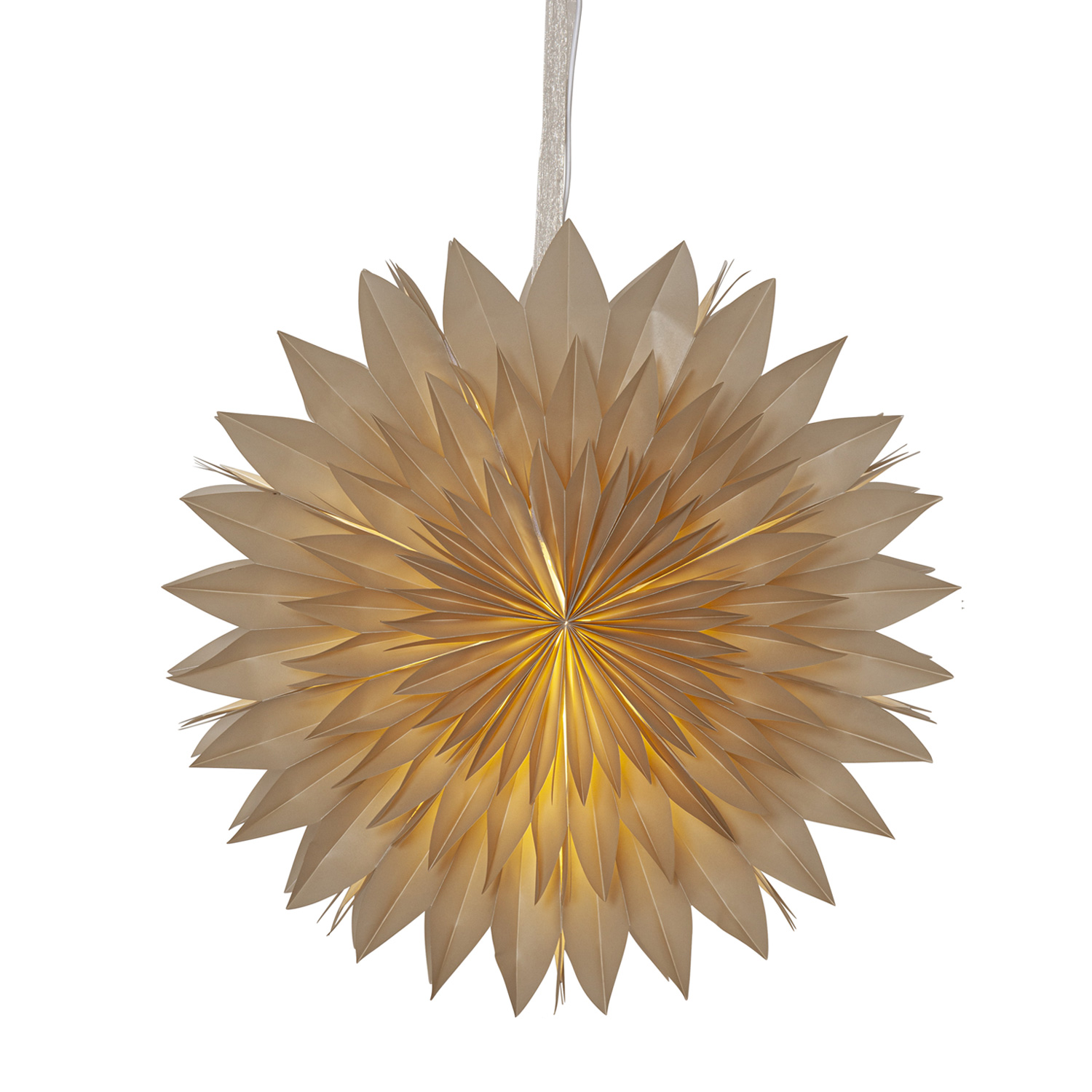 Papierstern EISBLUME - hängend - D: 50cm - mit Band - beige