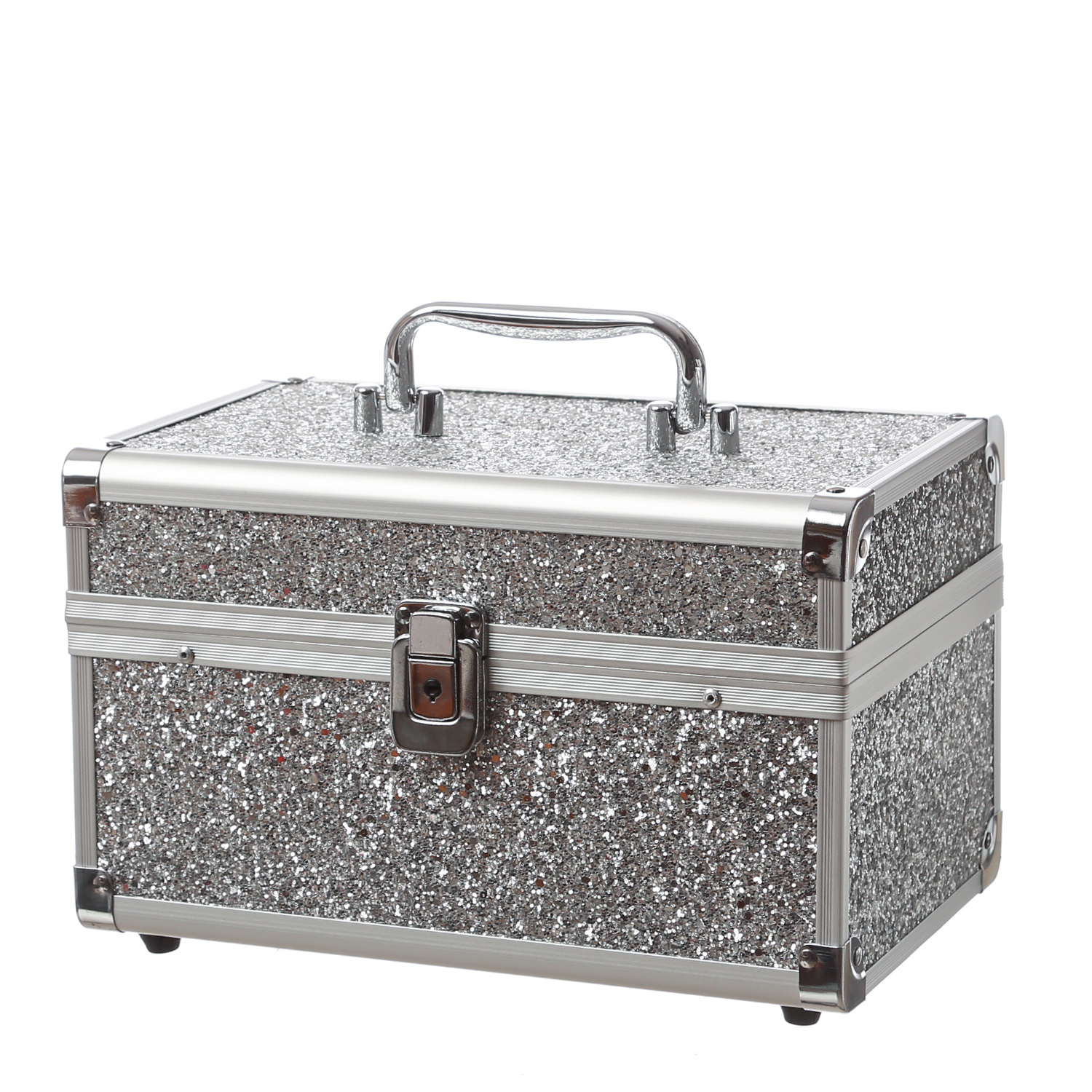 MARELIDA® Schmuckkoffer in Silber mit Glitzeroptik | Premium Schmuckkästchen für Schmuck