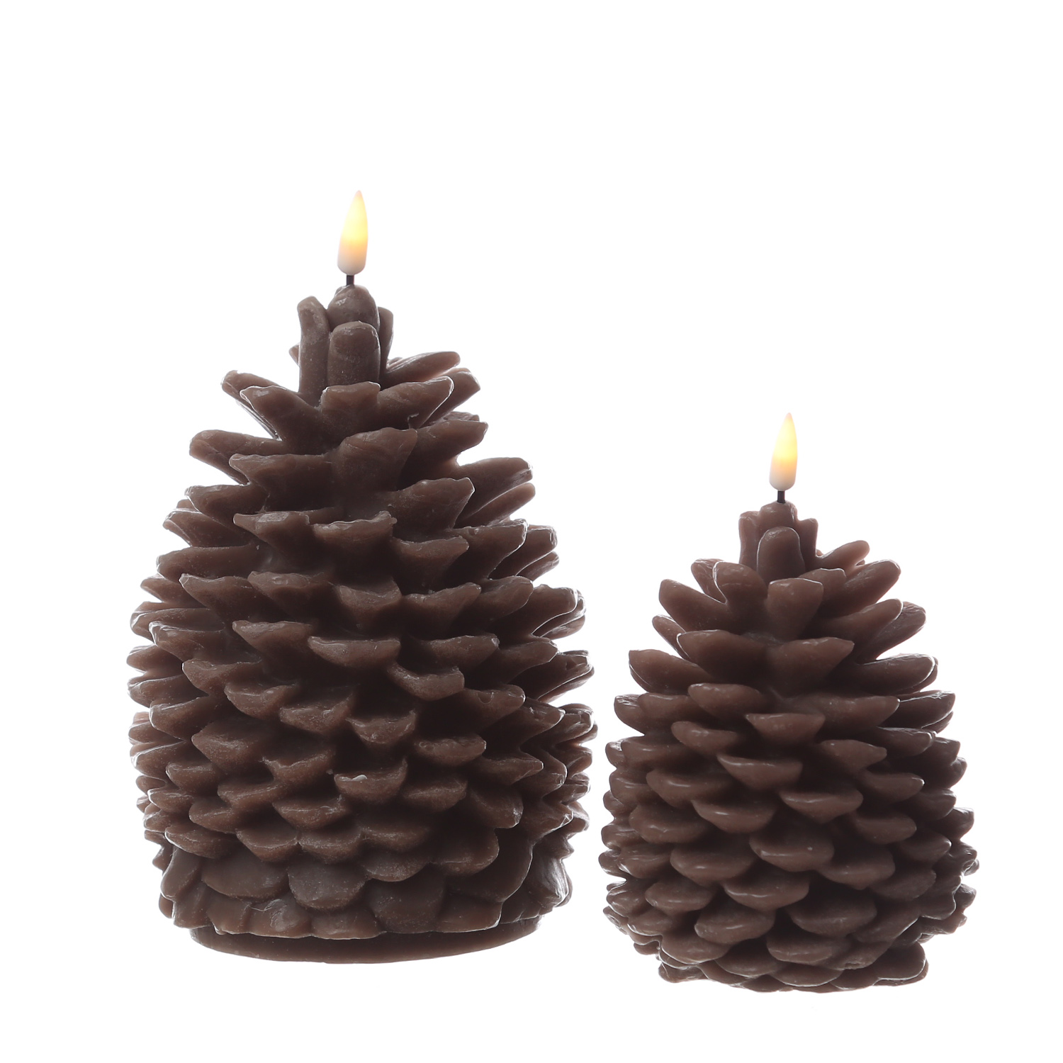 LED Kerze Zapfen - Echtwachs - flackernde 3D Flamme - H: 13cm - D: 10cm - Batteriebetrieb - braun