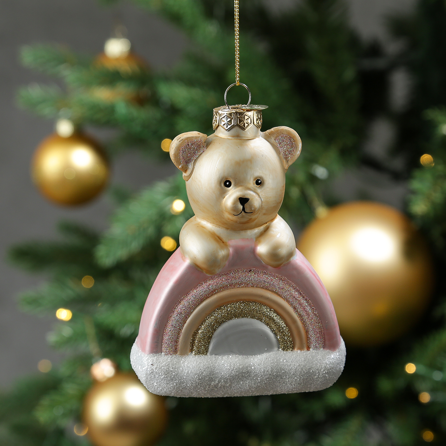Weihnachtsbaumschmuck Teddybär mit Regenbogen - Christbaumschmuck - Glas - H: 13,5cm - rosa Weihnachtsbaumschmuck Teddybär mit Regenbogen - Christbaumschmuck - Glas - H: 13,5cm - rosa