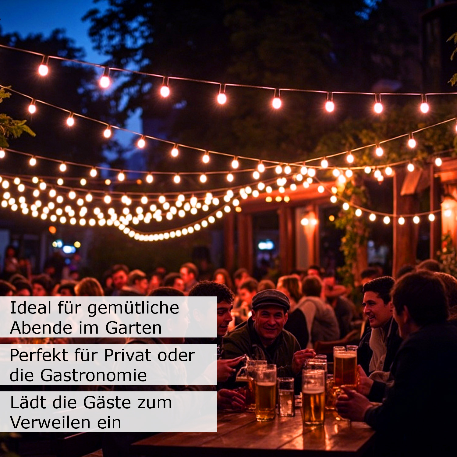 Illu-/Partylichterkette 10m - Außenlichterkette - Made in Germany - 20 ultra-warmweiße LED Kugeln