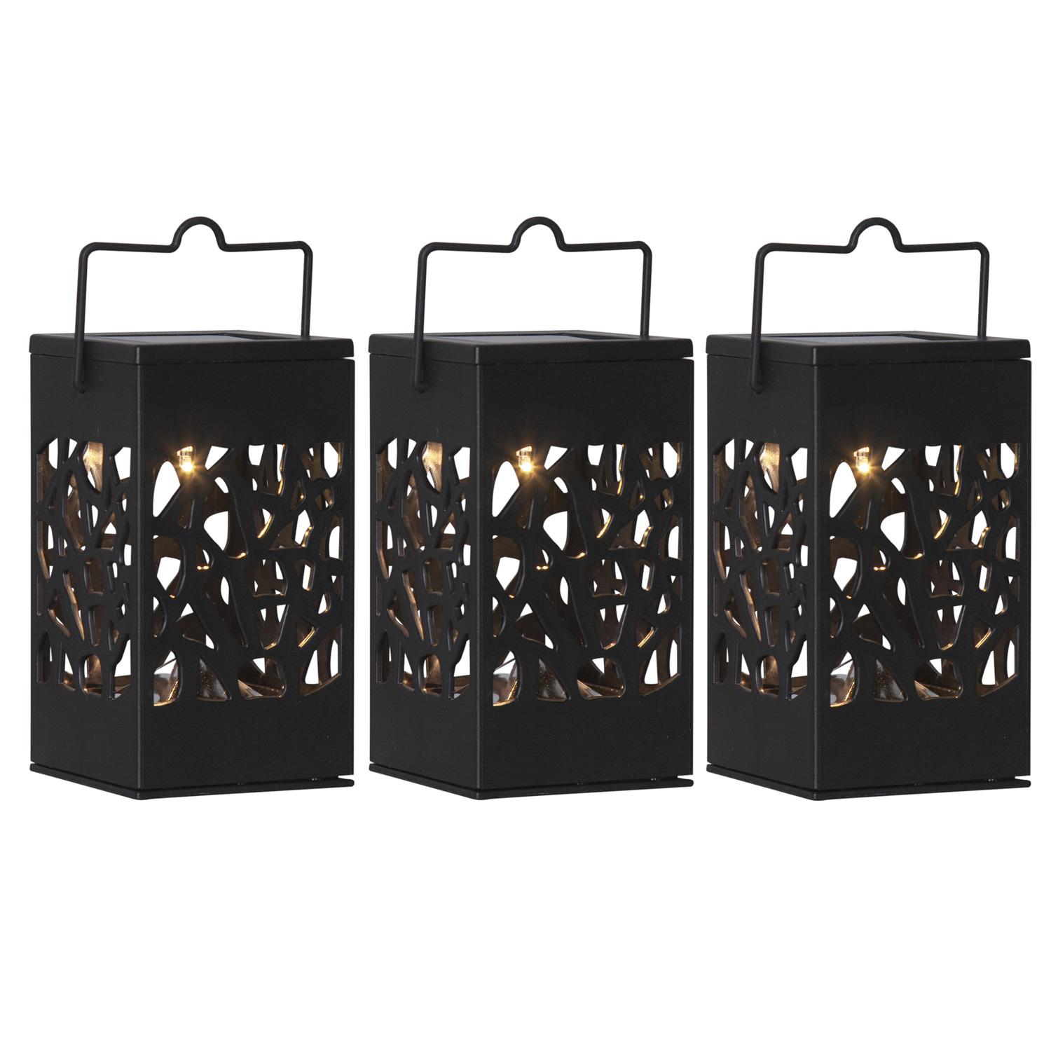 LED Solar Laternen Izola - zum Hängen o. Stellen - warmweiße LED - H: 11cm - Lichtsensor - 3er Set LED Solar Laternen Izola - zum Hängen o. Stellen - warmweiße LED - H: 11cm - Lichtsensor - 3er Set