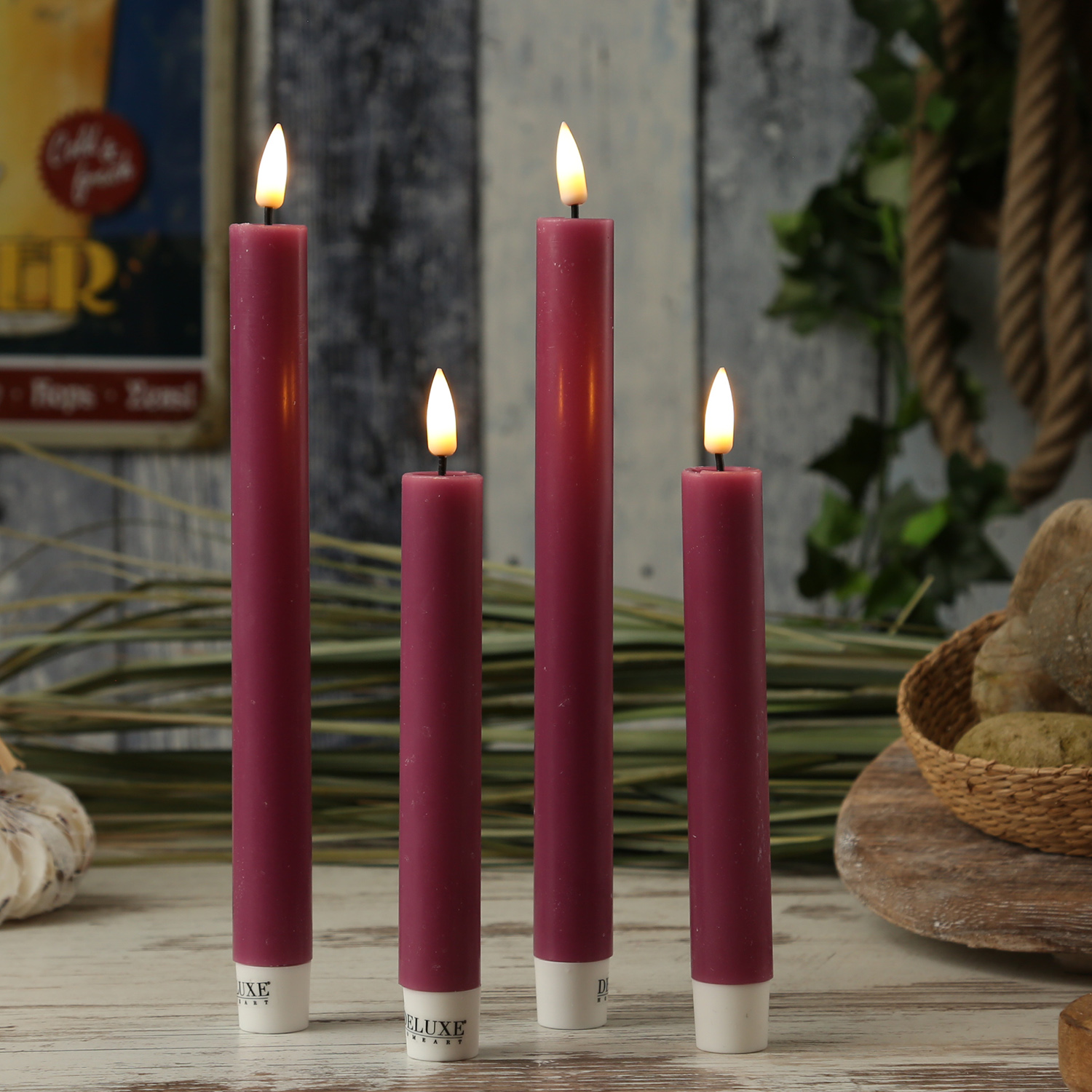 LED Stabkerzen MIA - Echtwachs - realistische 3D Flamme - H: 24cm - malve - 2 Stk LED Stabkerzen MIA - Echtwachs - realistische 3D Flamme - H: 24cm - malve - 2 Stk