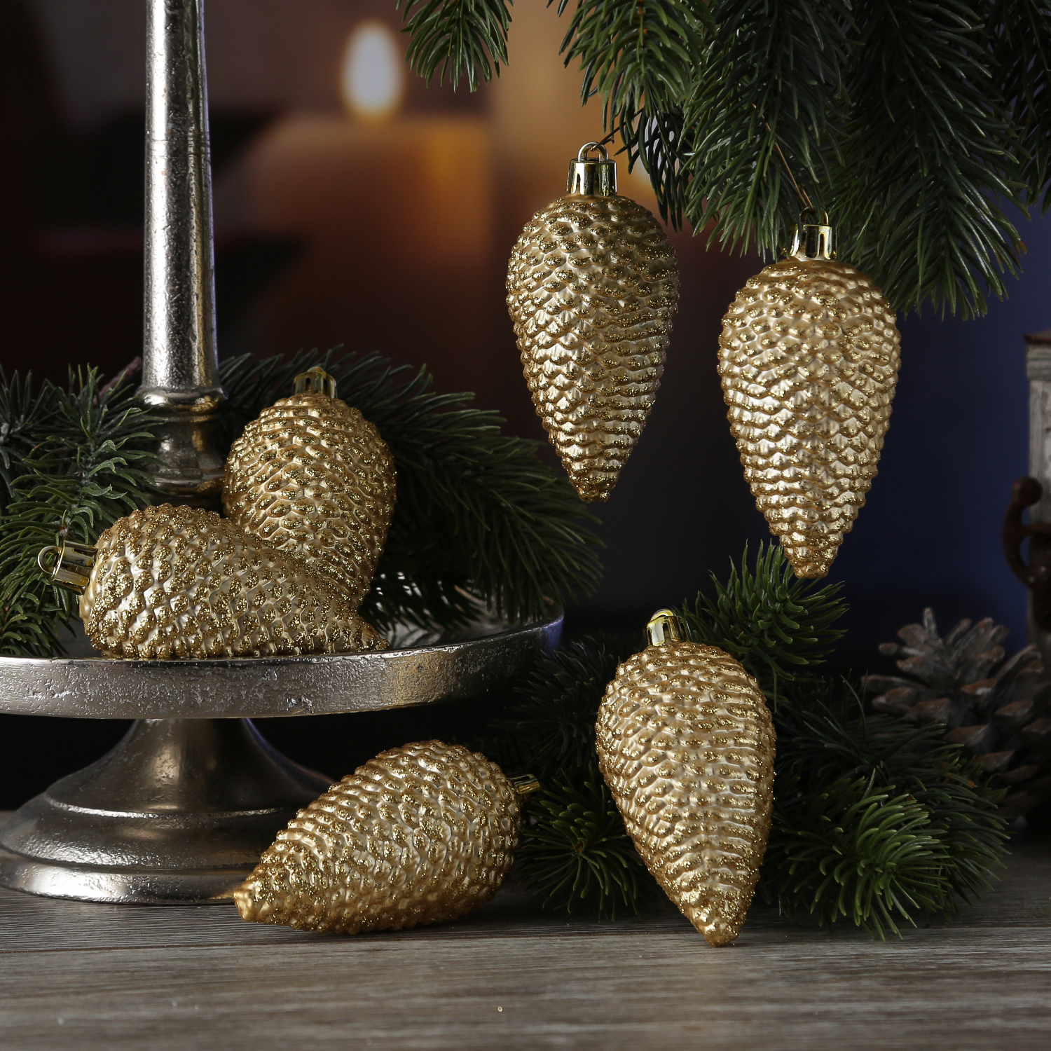 Christbaumschmuck ZAPFEN - Weihnachtsbaumschmuck - bruchfest - glitzernd - H- 8cm - gold - 6er Set Christbaumschmuck ZAPFEN - Weihnachtsbaumschmuck - bruchfest - glitzernd - H- 8cm - gold - 6er Set