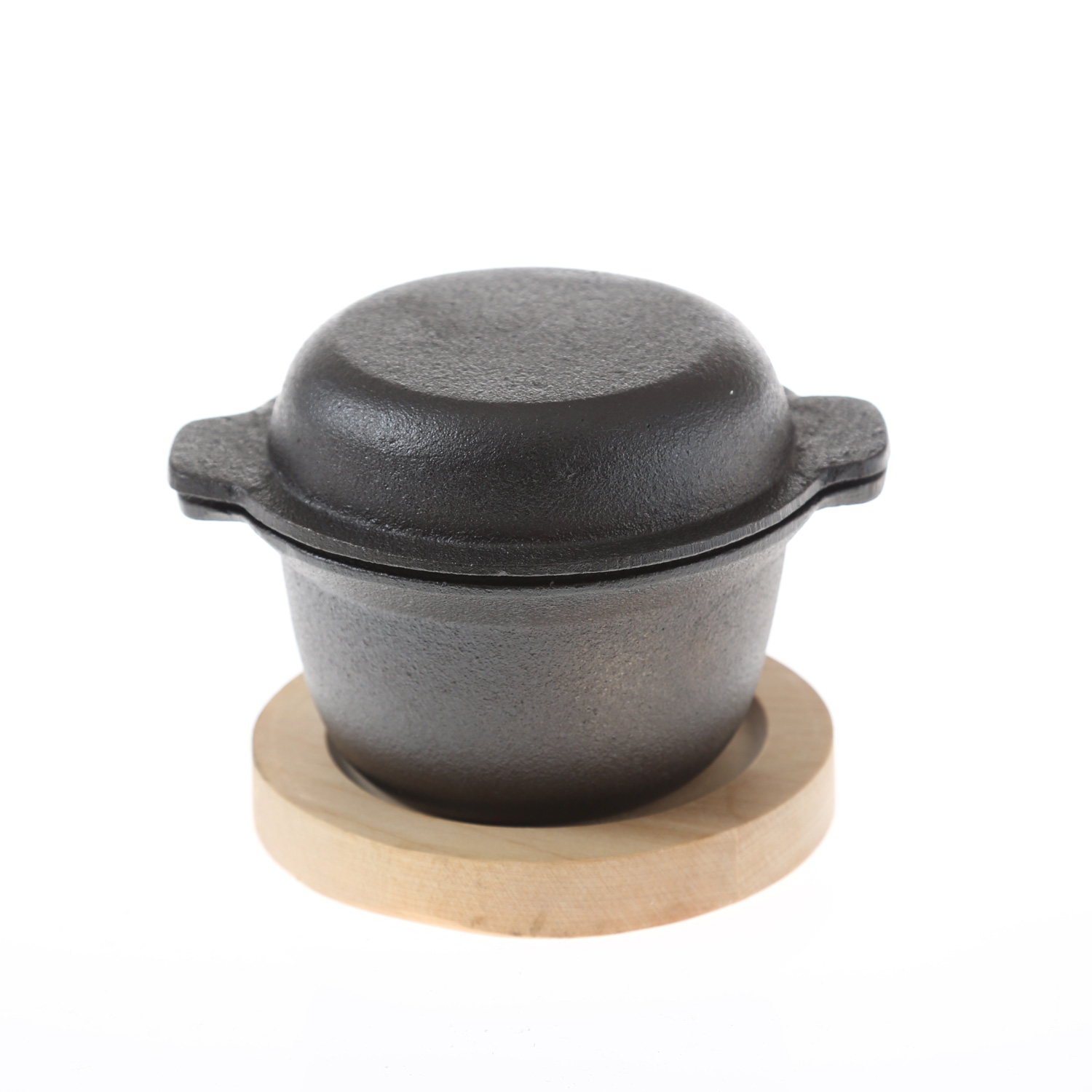 Gusstöpfchen mit Deckel und Holzuntersetzen - D: 10cm - H: 9cm - Inhalt: 0,3L