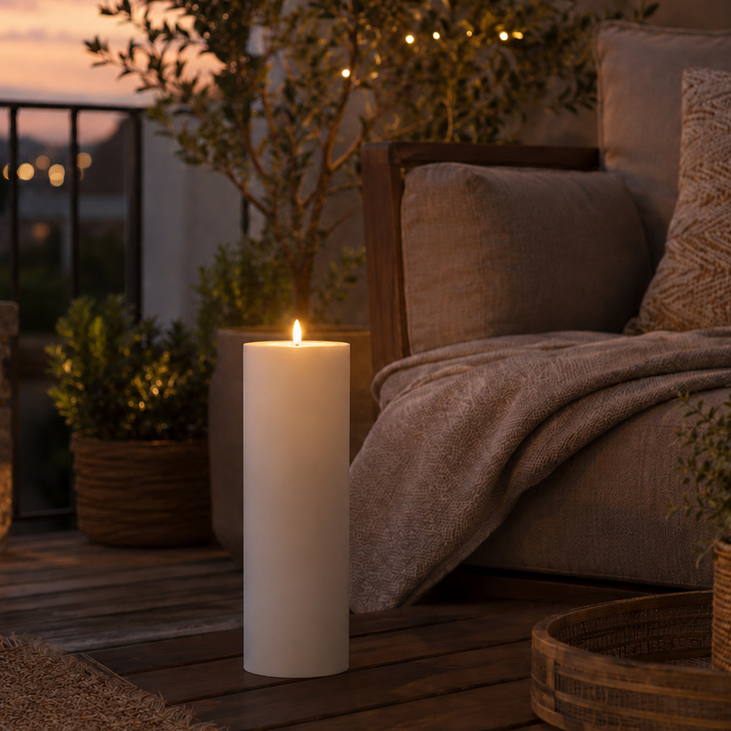 XXL LED Kerze - Outdoorkerze - H: 32,5cm/D: 10cm - Timer/Sensor - für Innen/Außen - weiß
