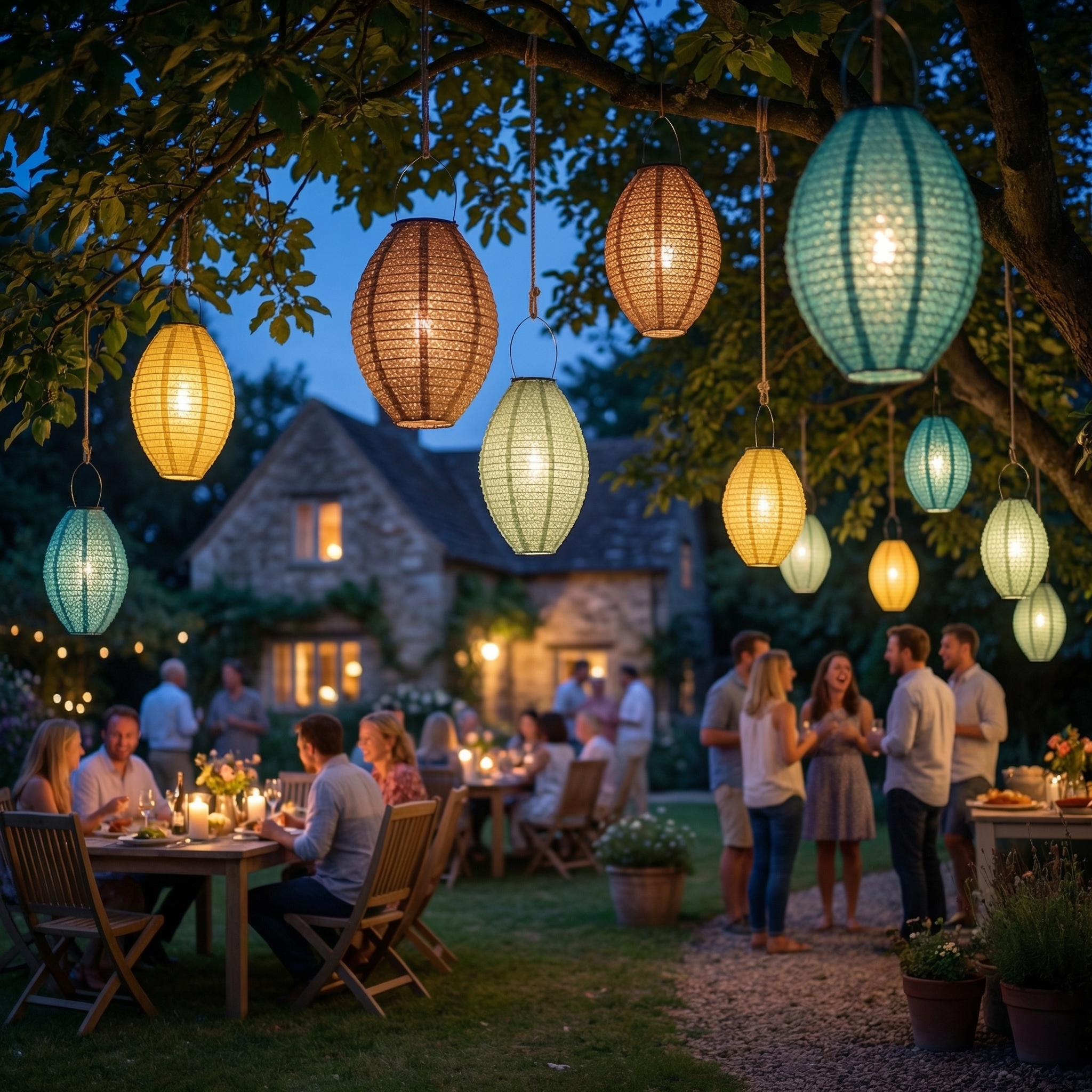 LED Solar Lampion oval - mit Blumenmuster - warmweiße LED - H: 38cm - D: 23cm - Lichtsensor - braun