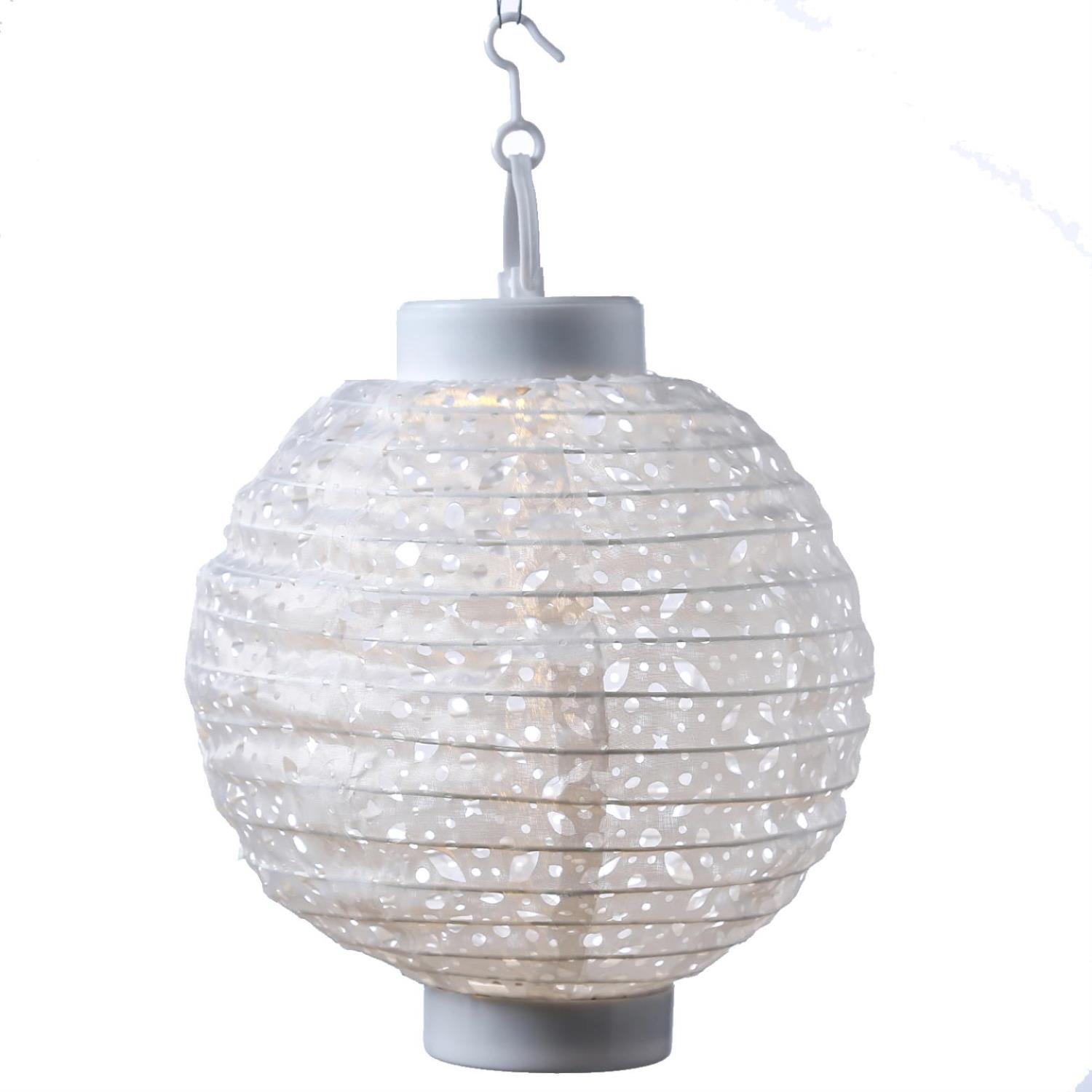 LED Solar Lampion - mit Muster - warmweisse LED - H- 23cm - D- 20cm - Lichtsensor - weiss LED Solar Lampion - mit Muster - warmweisse LED - H- 23cm - D- 20cm - Lichtsensor - weiss