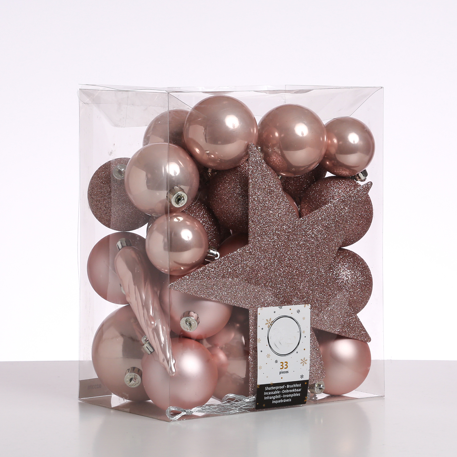 Christbaumkugel - Weihnachtsbaumkugel - bruchfest - glänzend matt glitzernd - puderrosa - 33er Set Christbaumkugel - Weihnachtsbaumkugel - bruchfest - glänzend matt glitzernd - puderrosa - 33er Set