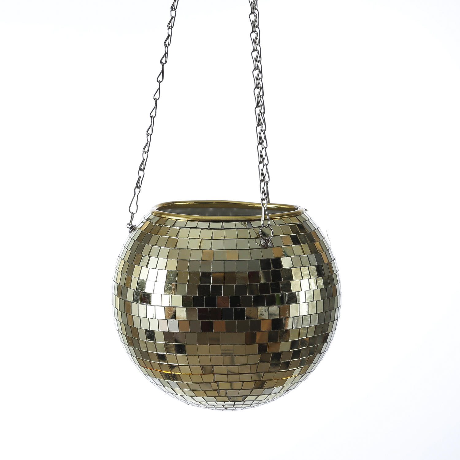 Blumenampel Discokugel - Spiegelkugel als Blumentopf - hängend - D: 20cm - gold