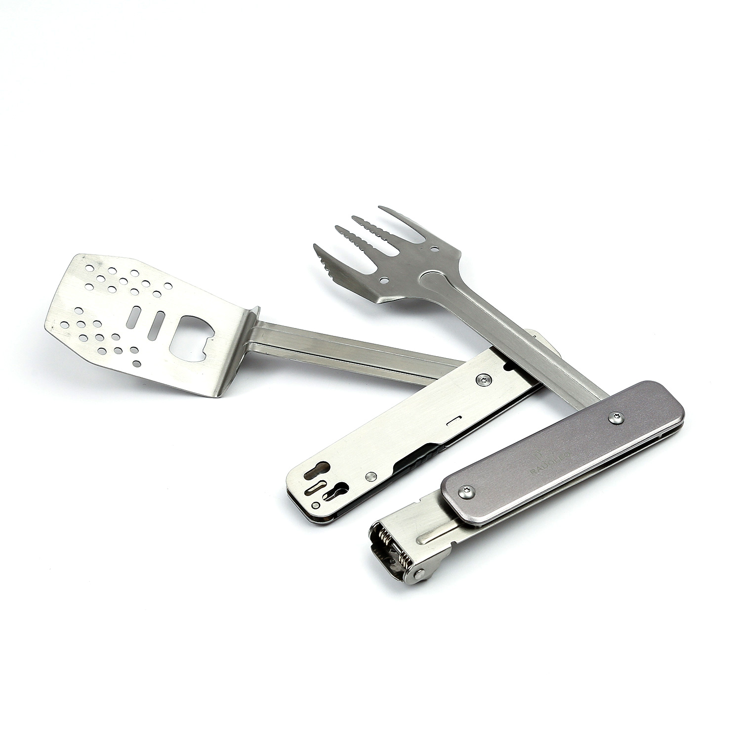 RADOLEO® Grill-Multi-Tool GENIUS POCKET Grillbesteck | Zange, Wender, Messer, Gabel, Öffner, Zieher