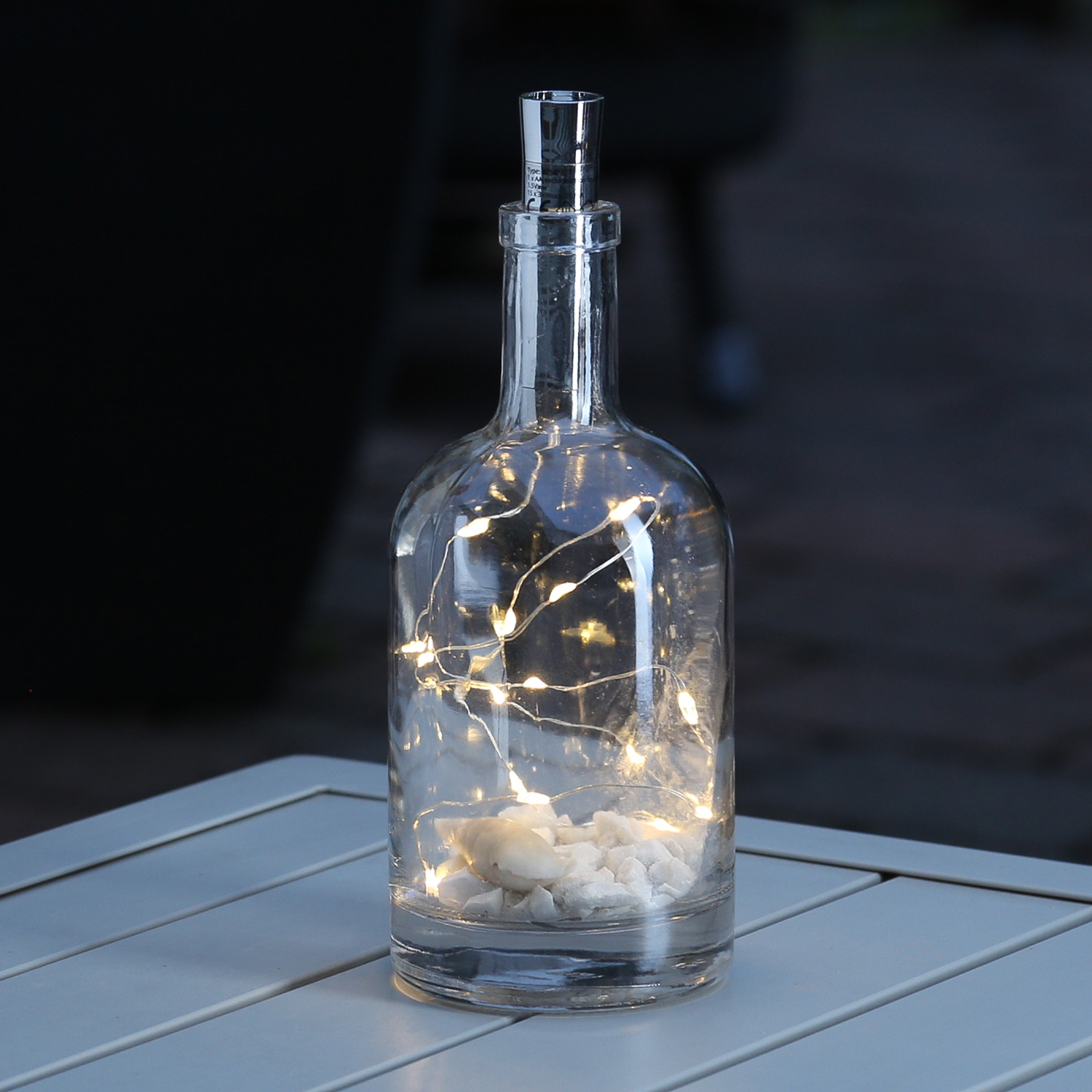 LED Lichterkette KORKEN - Flaschenverschluss - 15 warmweiße LED - 70cm - Timer - silber