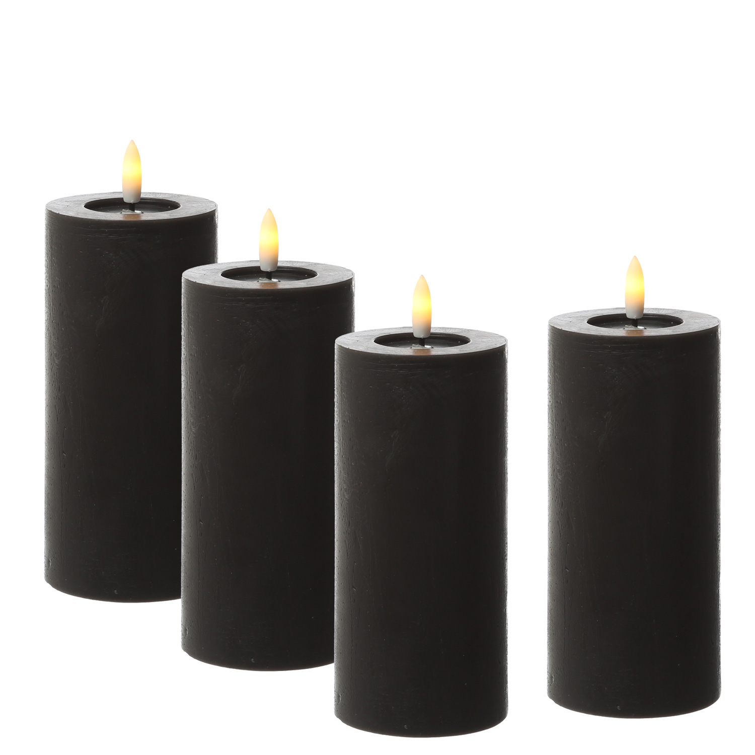 LED Kerzenset LINA - Rustik-Optik - Echtwachs - H: 15cm - D: 7cm - Timer - schwarz - 4er Set