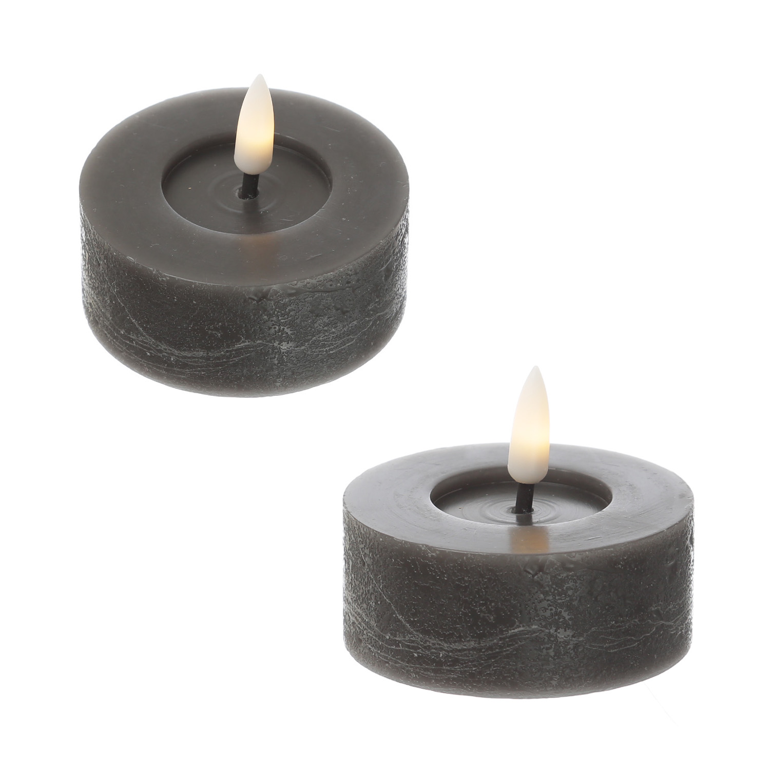 LED Maxi Teelichter LINA - Rustik-Optik - Echtwachs - Timer - D: 7cm - H: 6cm - grau - 2 Stück LED Maxi Teelichter LINA - Rustik-Optik - Echtwachs - Timer - D: 7cm - H: 6cm - grau - 2 Stück
