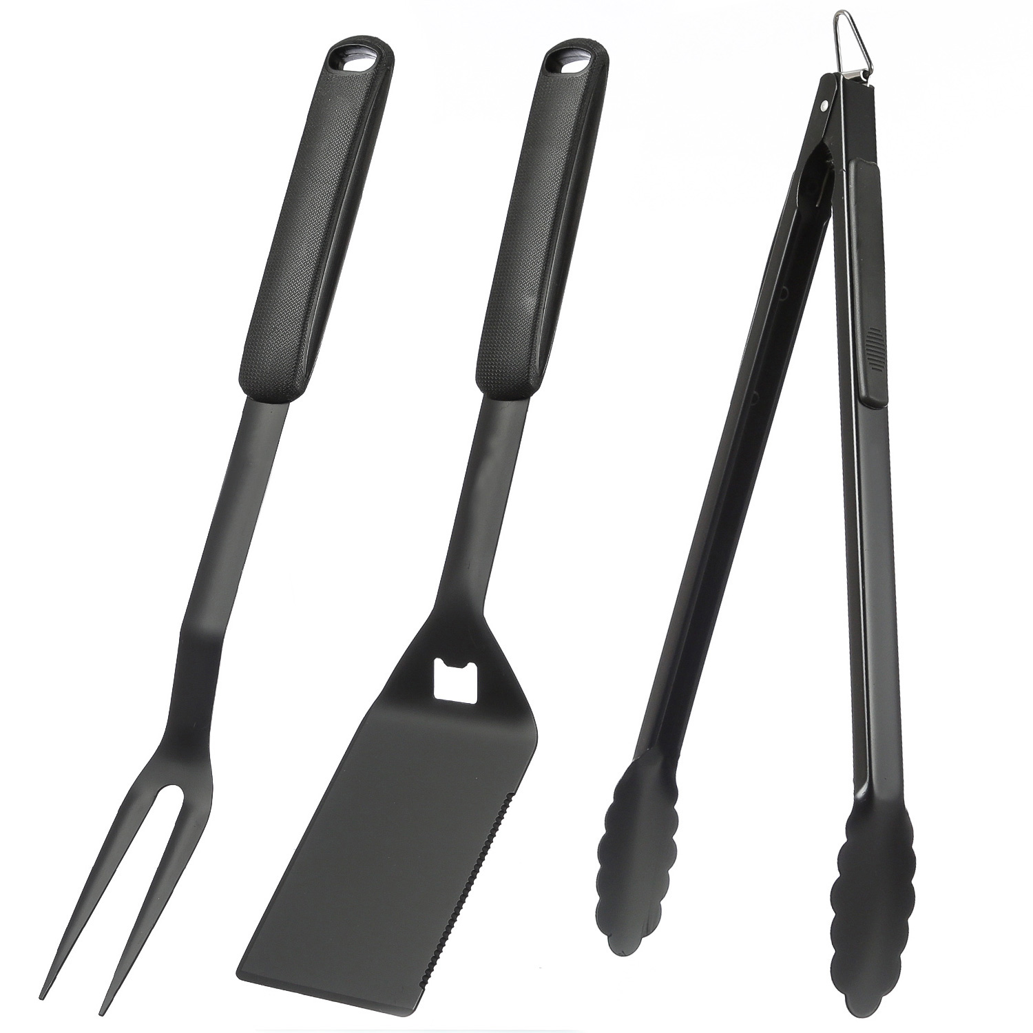 Grillbesteckset PURO schwarz - Gabel, Spatel, Zange
