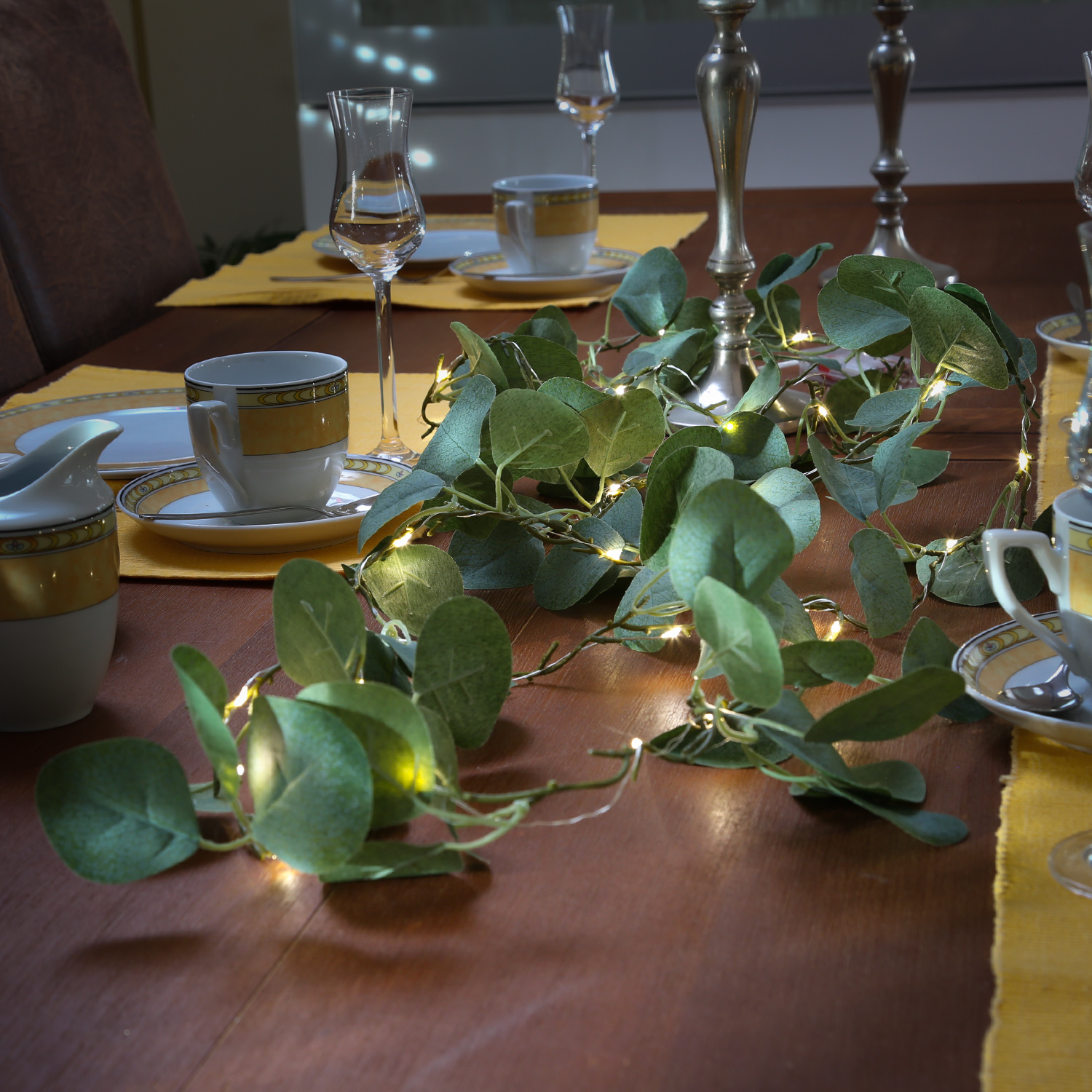 LED Lichterkette Eukalyptus - 30 warmweiße LED - L: 2,9m - Timer - Batterie - für Innen - grün LED Lichterkette Eukalyptus - 30 warmweiße LED - L: 2,9m - Timer - Batterie - für Innen - grün