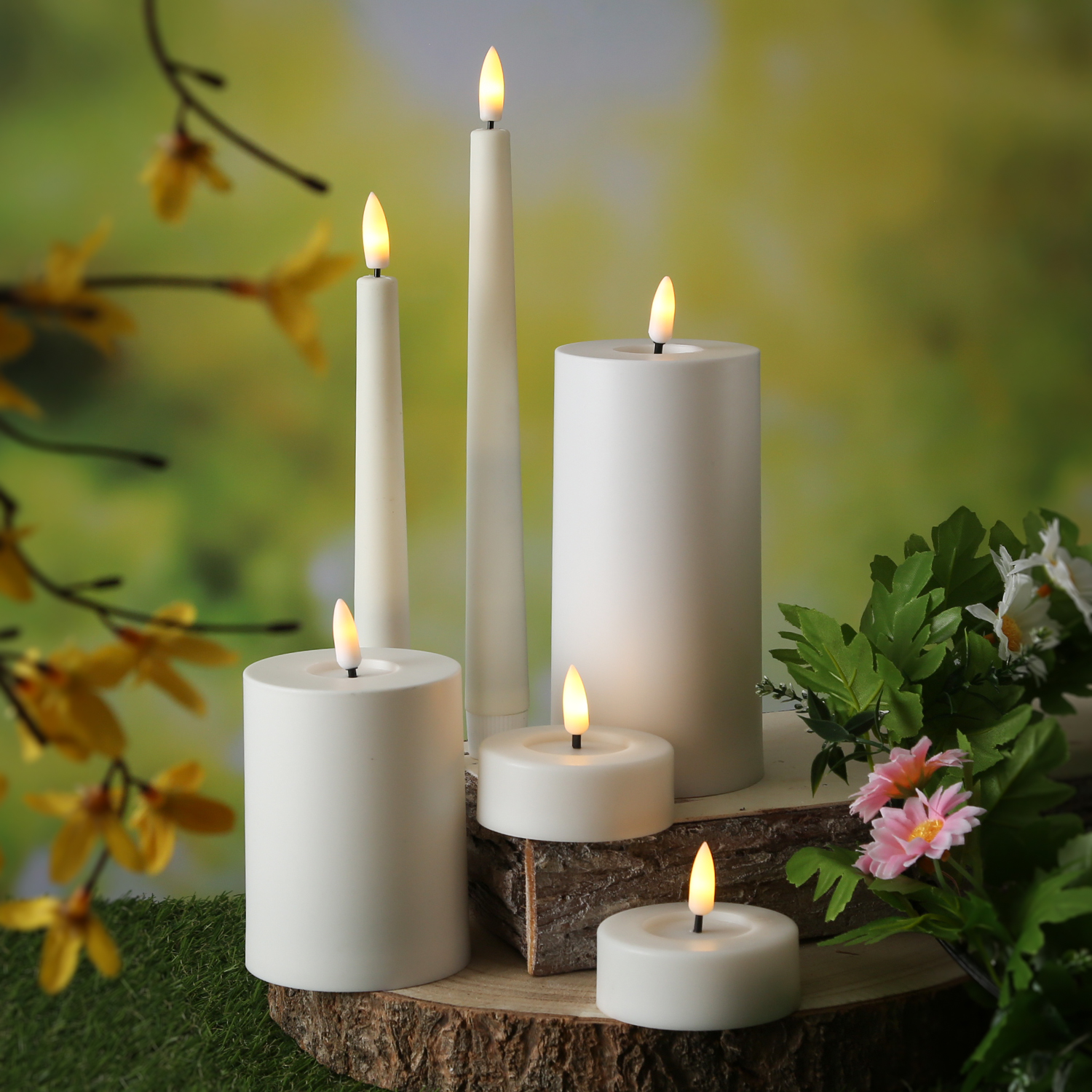 LED Stabkerzen - LED Tafelkerzen aus Kunststoff - H: 25,5cm - Timer - für Innen/Außen - weiß