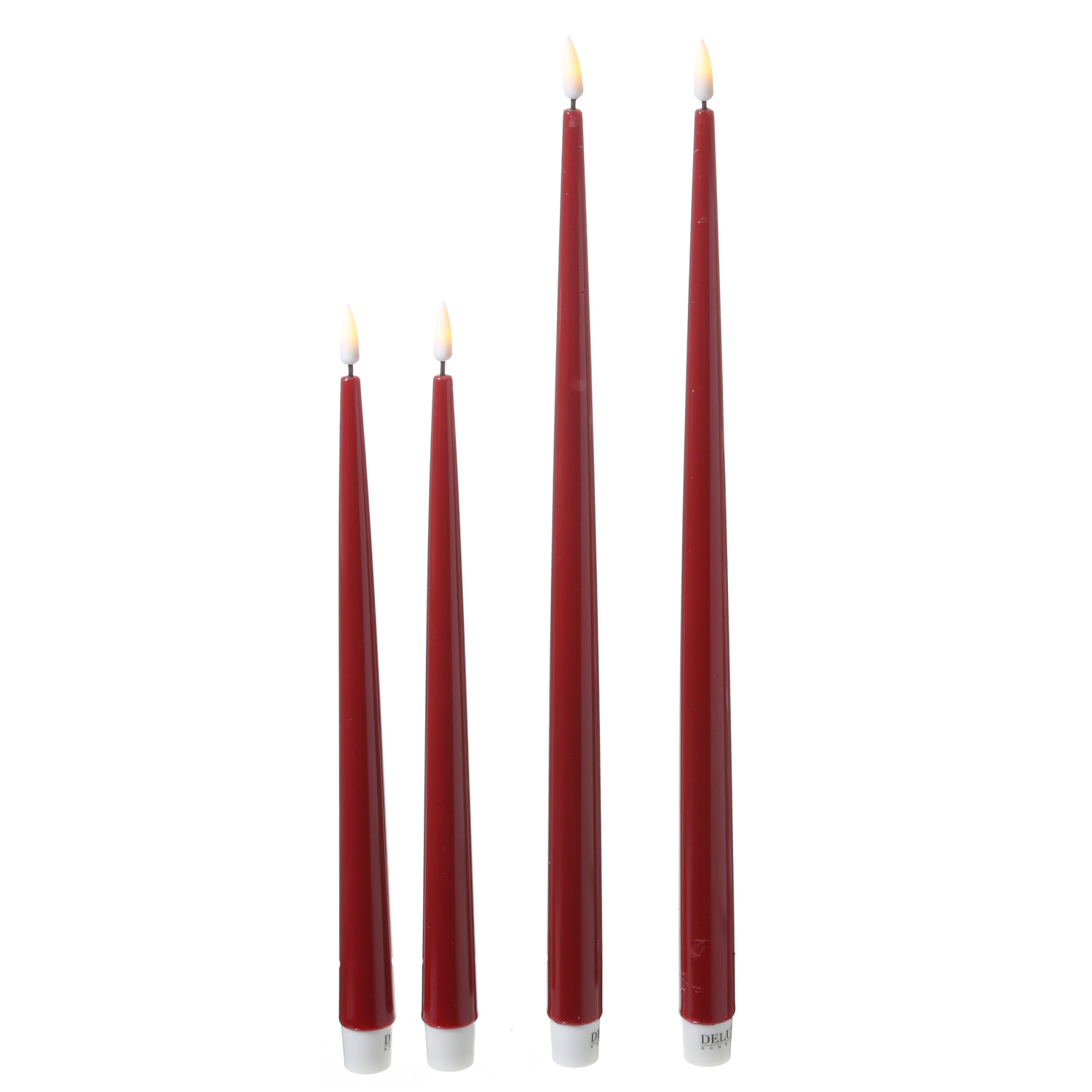LED Stabkerzen ELLA - Echtwachs - realistische 3D Flamme - H: 38cm - bordeauxrot - 2 Stück