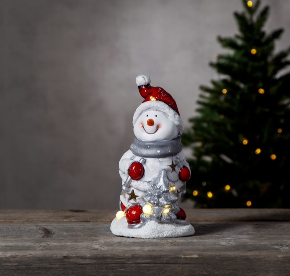LED Keramik Figur "Friends" - Schneemann - 6 warmweiße LED - H: 23cm - Batteriebetrieb LED Keramik Figur "Friends" - Schneemann - 6 warmweiße LED - H: 23cm - Batteriebetrieb