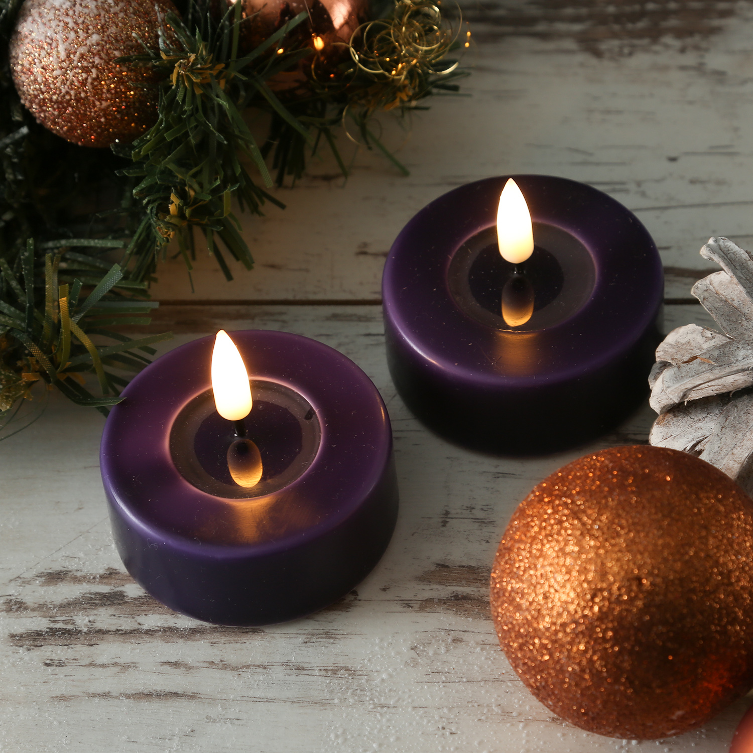 LED Teelichter MIA - Kunststoff - realistische 3D Flamme - D: 6,1cm - dunkellila - 2 Stk. LED Teelichter MIA - Kunststoff - realistische 3D Flamme - D: 6,1cm - dunkellila - 2 Stk.