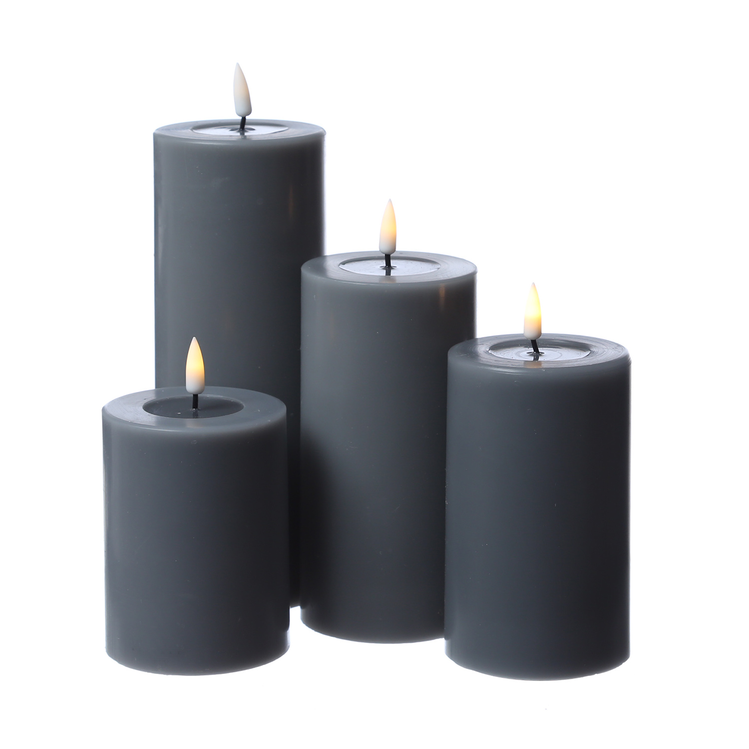 LED Stumpenkerze MIA - Echtwachs - realistische 3D Flamme - H: 10cm - Batteriebetrieb - grau