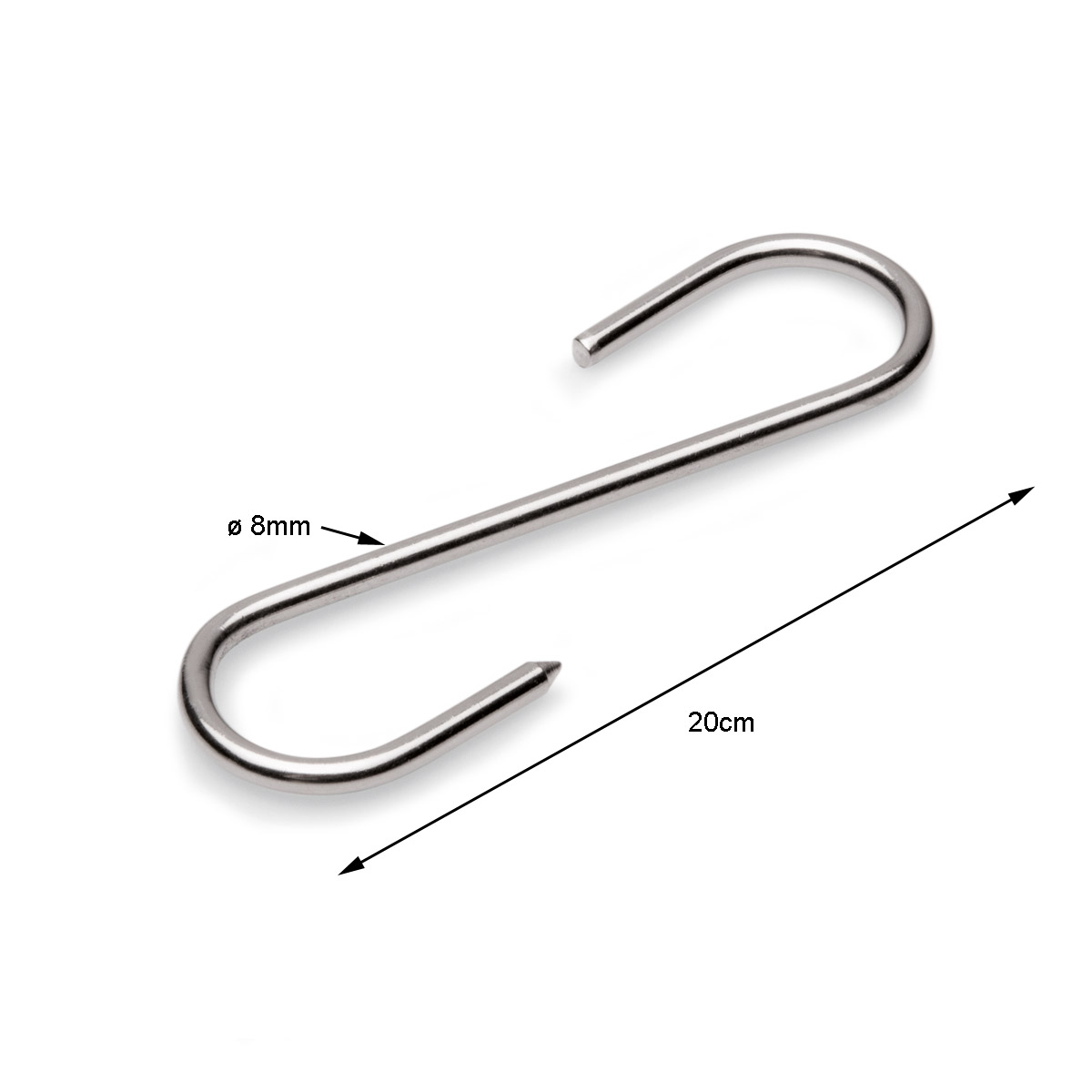 S-Haken - Fleischhaken - S-Haken - Lagerhaken 20cm - ø8mm - Chromnickelstahl rostfrei