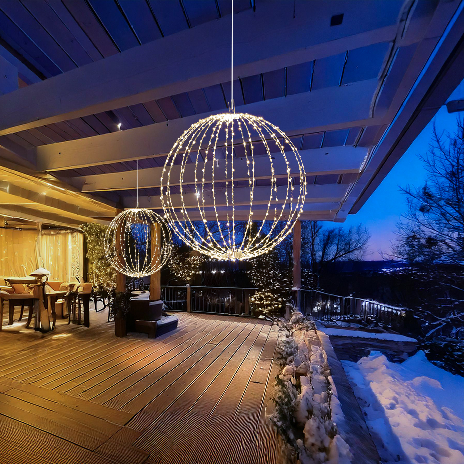 LED Drahtkugel - 3D Leuchtkugel - D: 58cm - 480 warmweiße LED - faltbar - 8 Modi/Timer - Innen/Außen